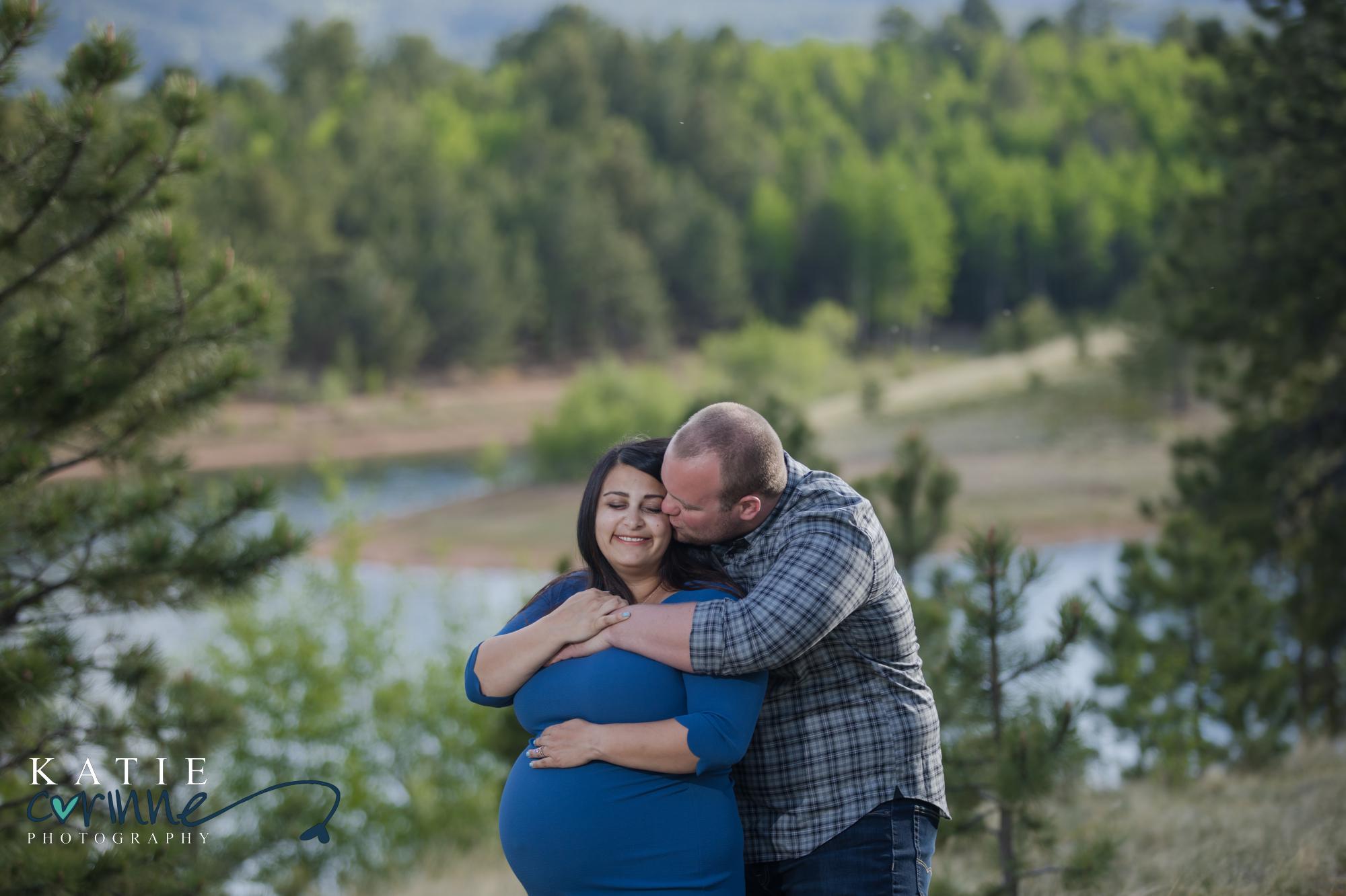 Pregnant couple at Crystal reservoir in Colorado 