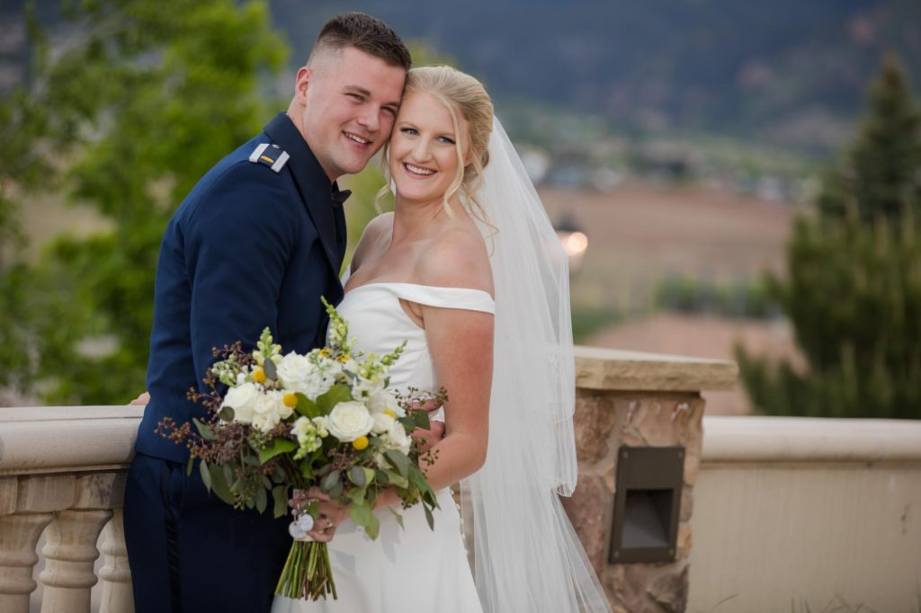 bride and groom at Air Force cadet wedding