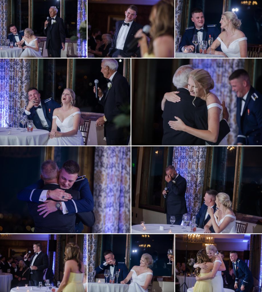 Toasts are given at Air Force wedding reception