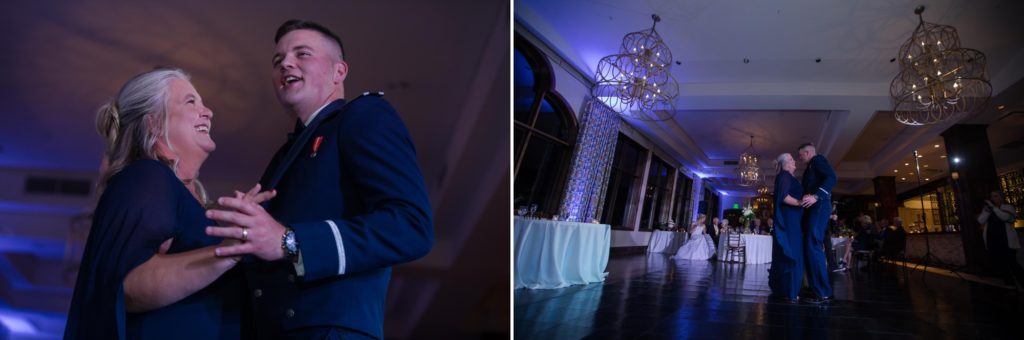 Air Force cadet dances with his mother at Colorado Springs wedding