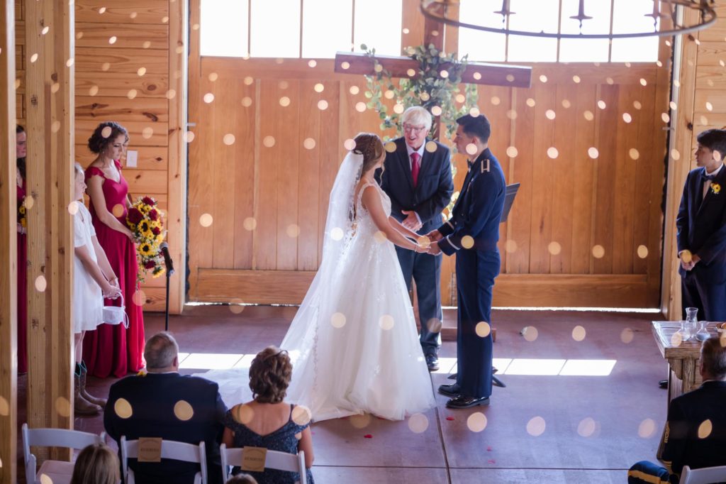 bride at groom at Colorado barn wedding