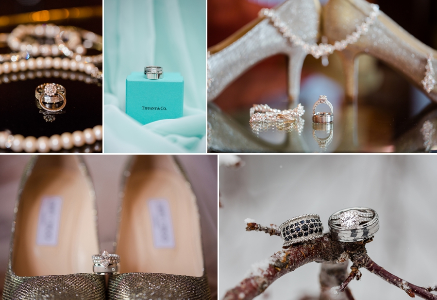 engagement ring, Jimmy Choo, TIffany wedding box, pearls, wedding bands