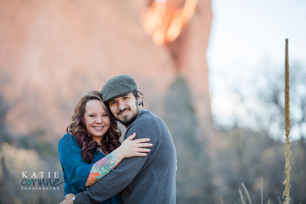 newly engaged couple at Kissing Camels in Garden of the Gods Colorado