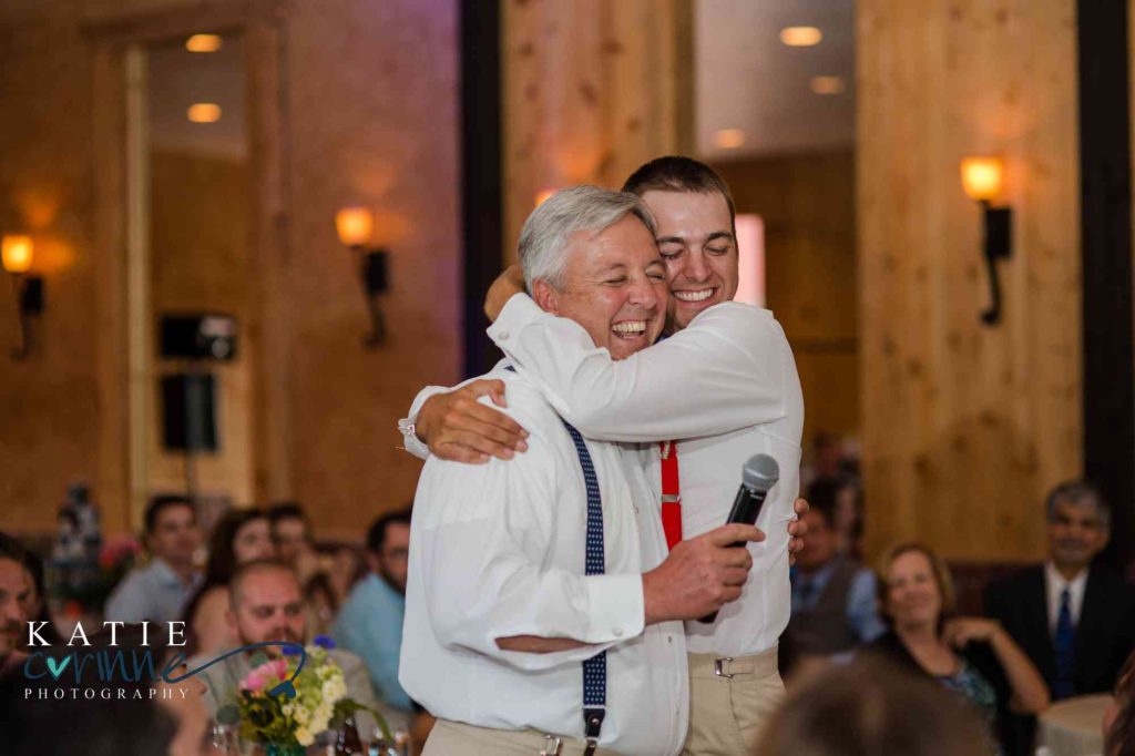 Emotional speech at a wedding reception photographed by Katie Corinne Photography