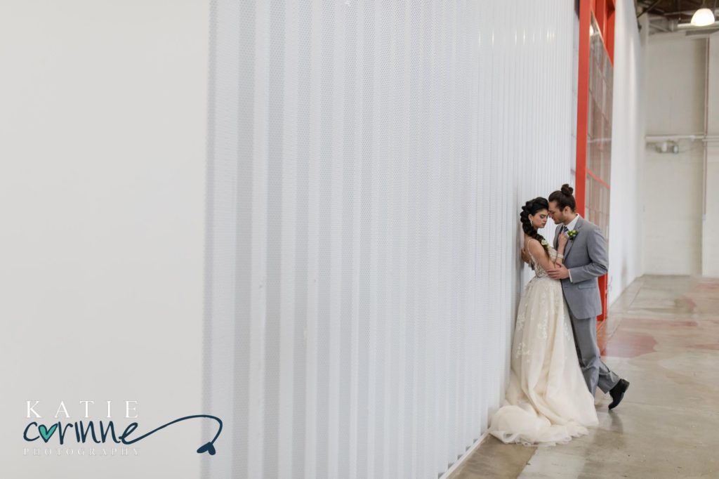 Industrial chic wedding couple