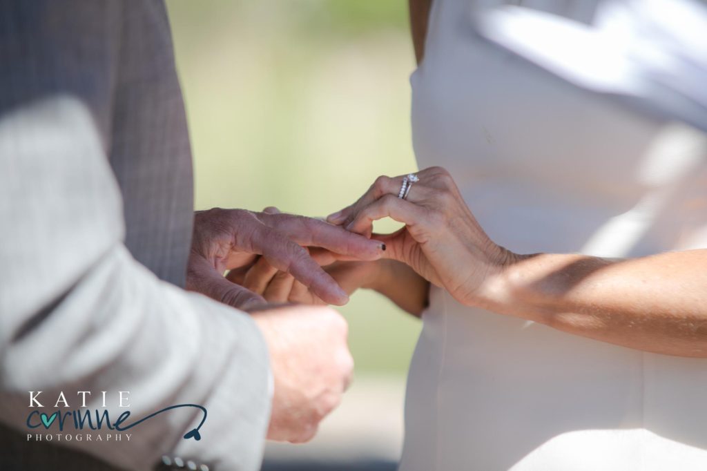 Bride and groom exchange rings