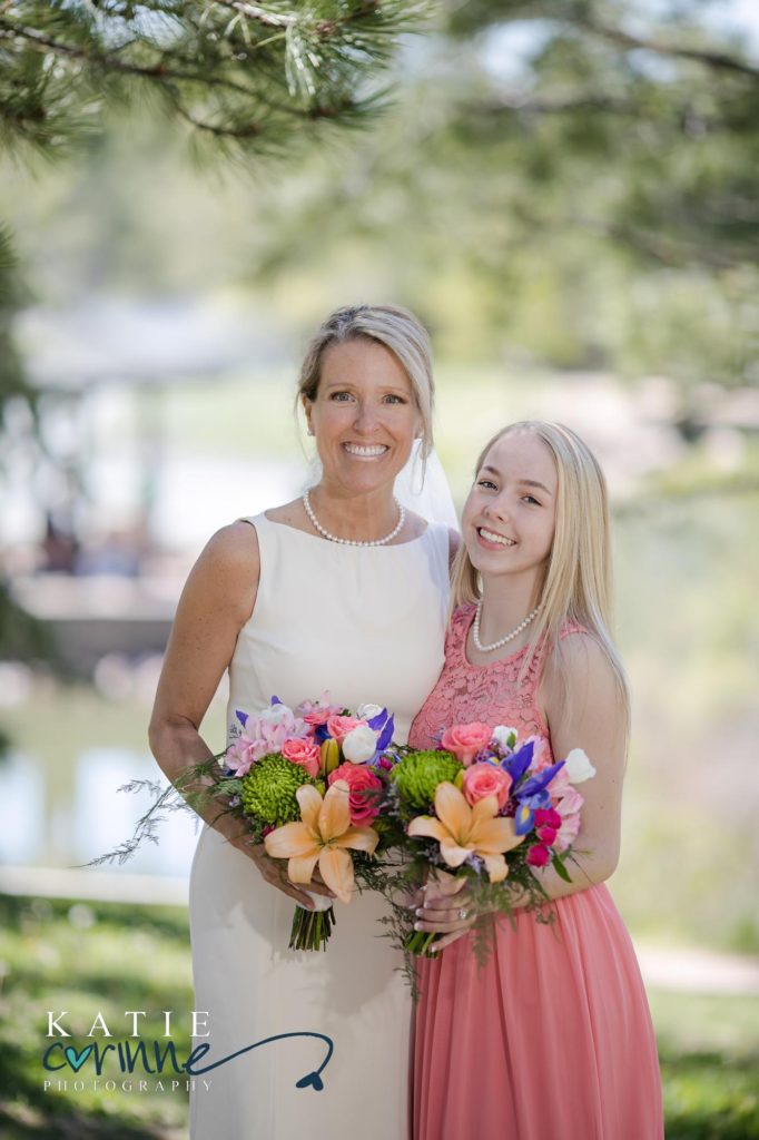 Bride and daughter at small wedding