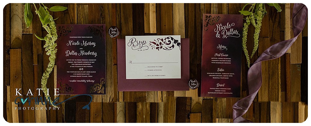 Custom Paper Design for Vineyard Wedding in Texas