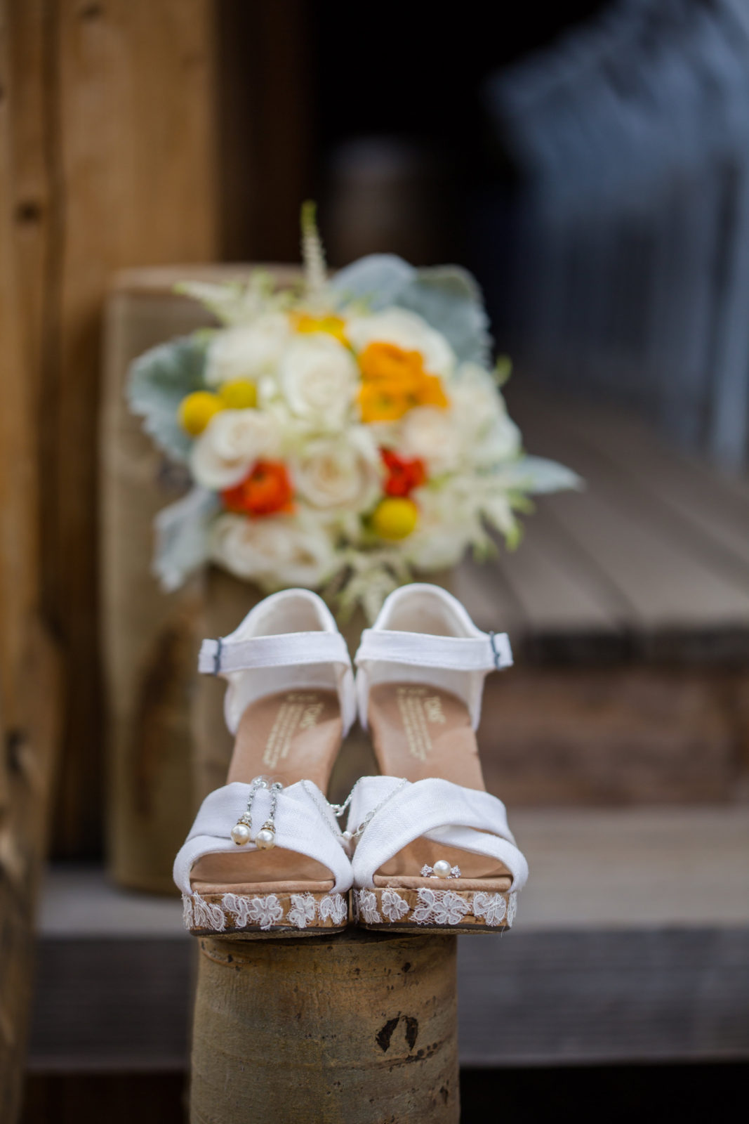 wedding shoes and bouquet vail wedding