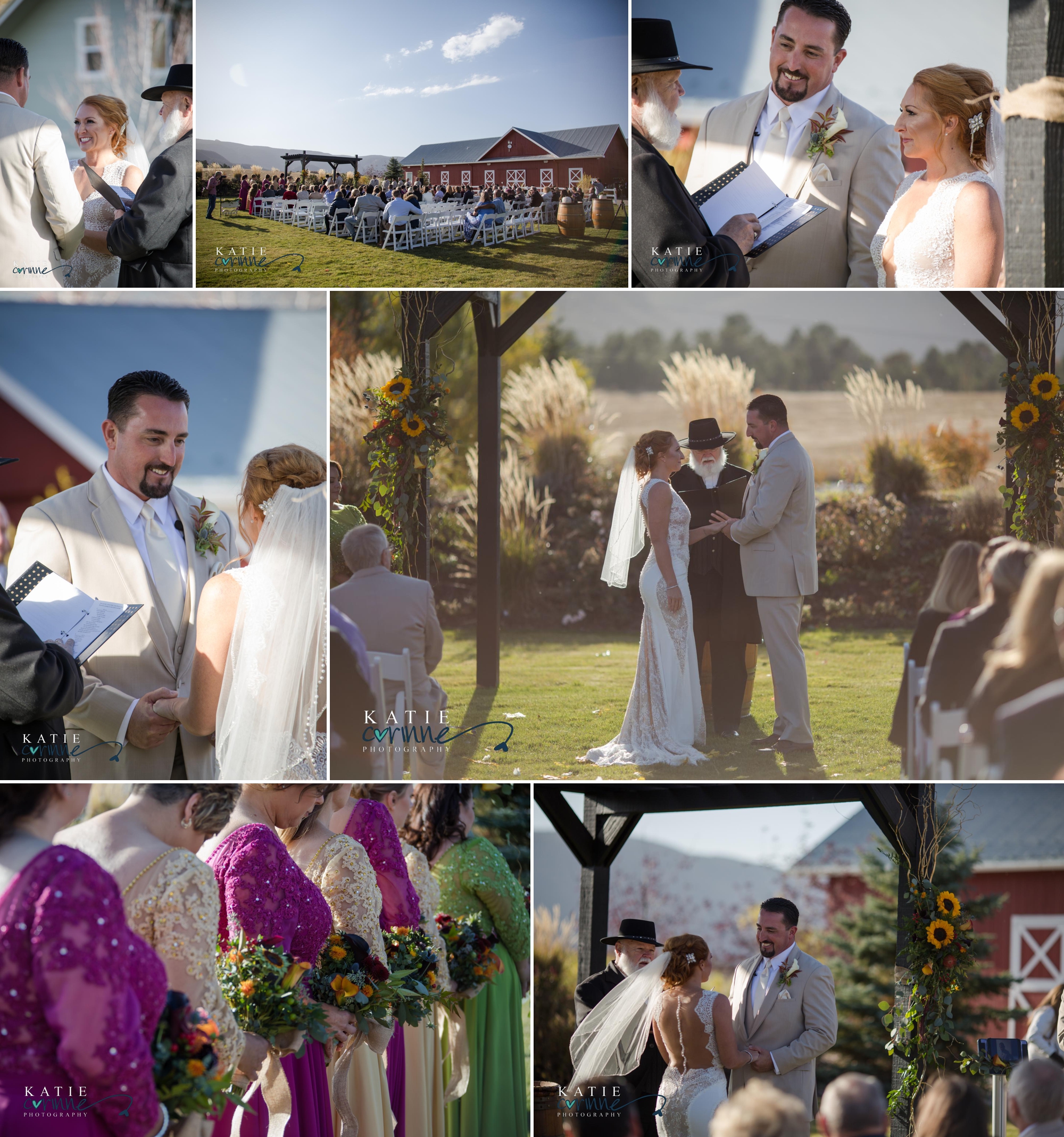 compilation of wedding ceremony photos at Crooked Willow Farms Wedding
