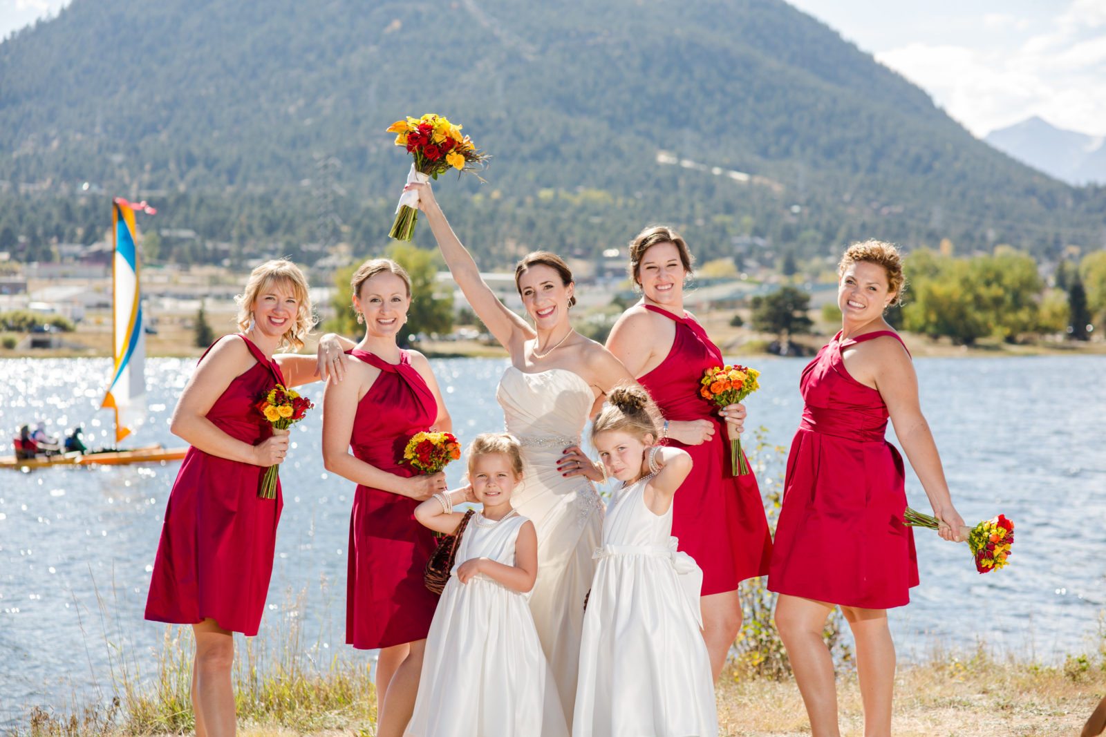 Fall estes park wedding with bride and bridesmaids