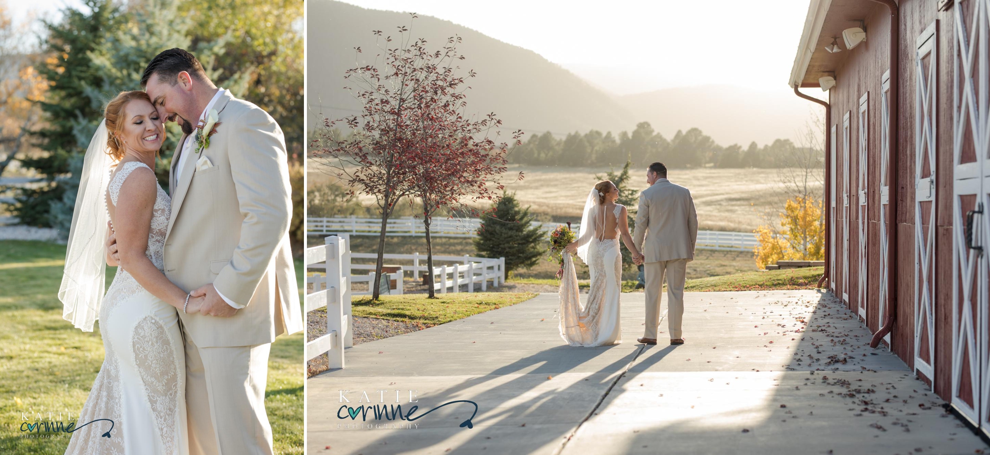 bride and groom portraits in the fall