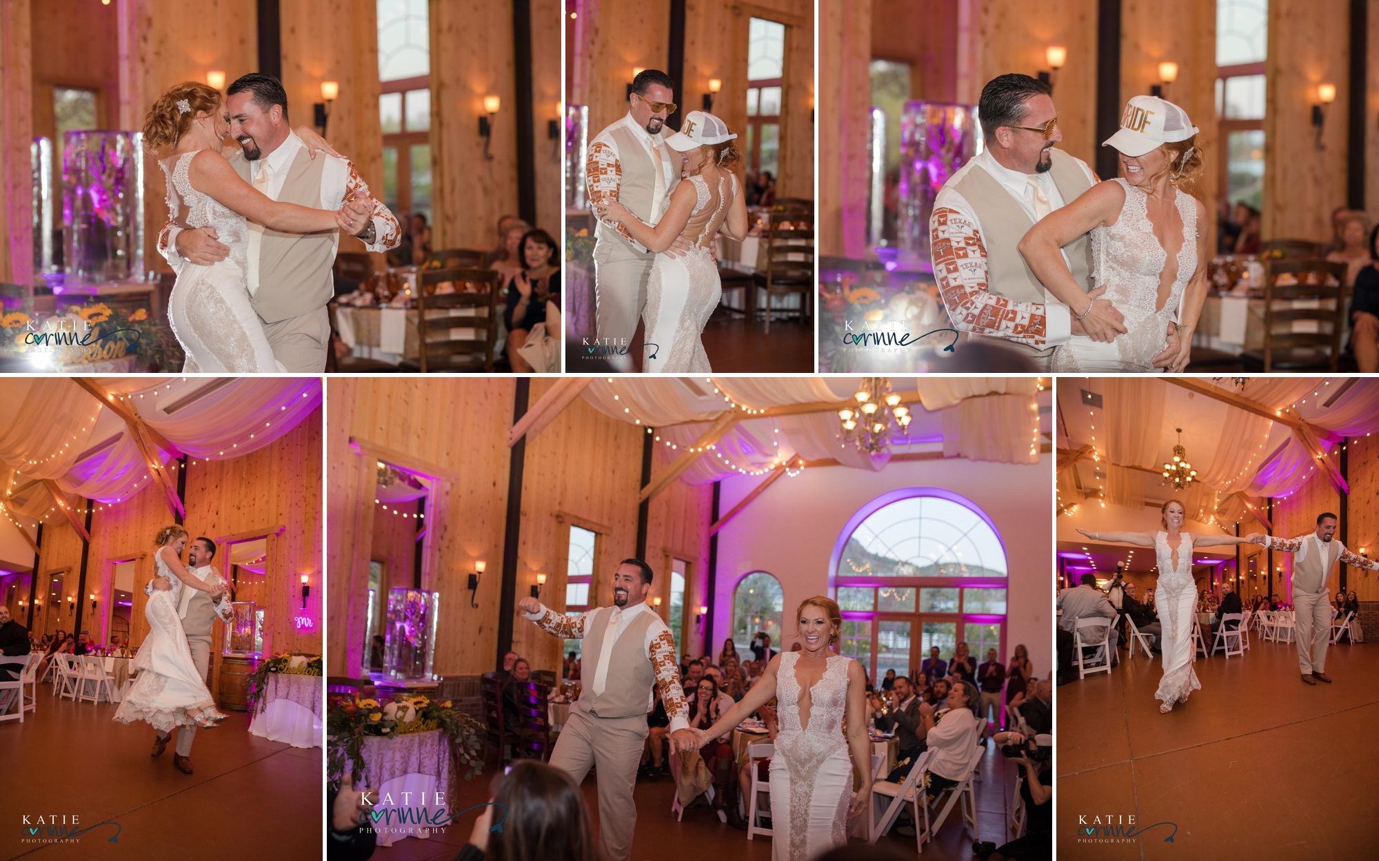 Bride and groom have fun first dance at Fall Colorado wedding