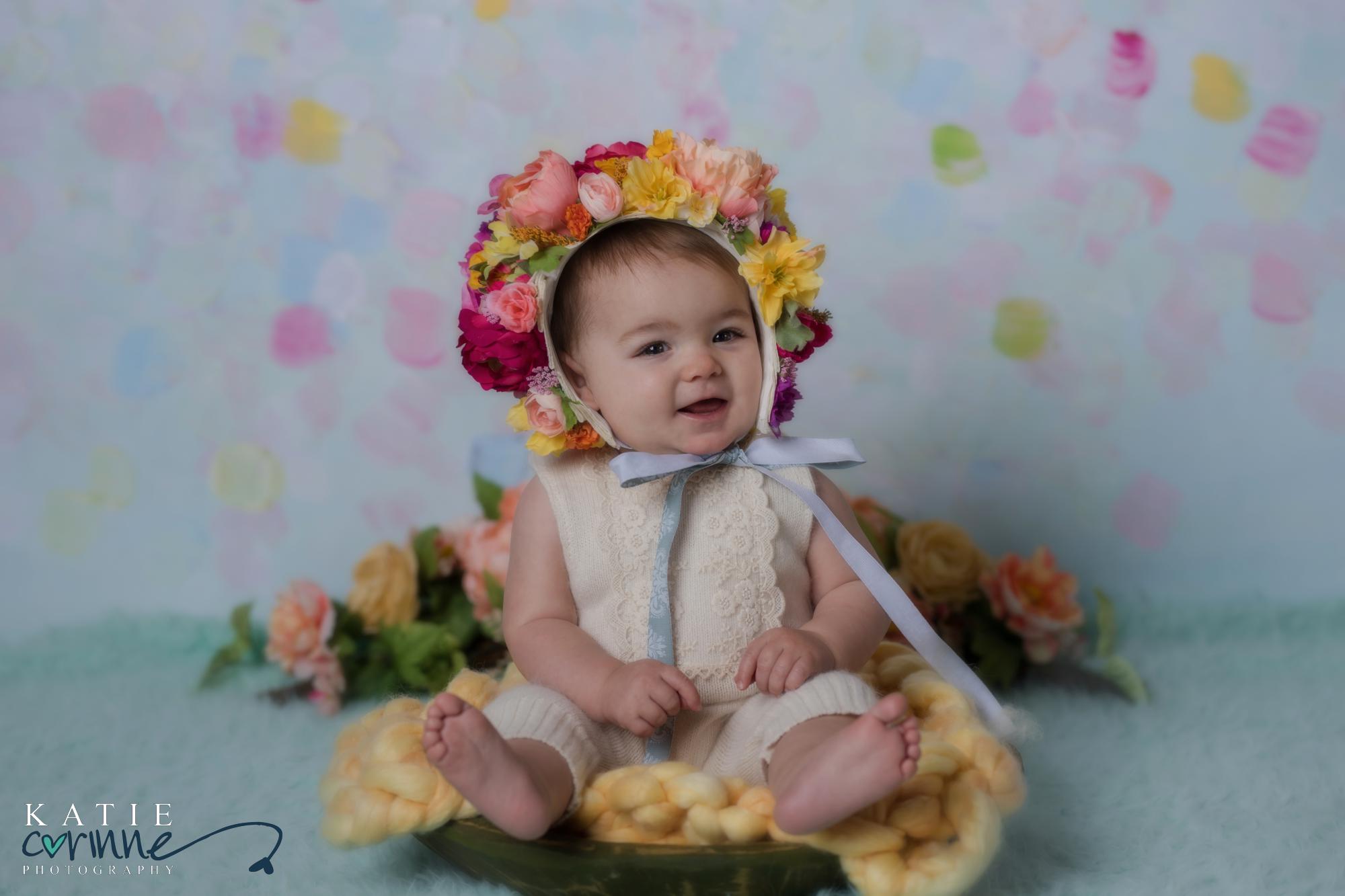 Baby in Floral bonnet