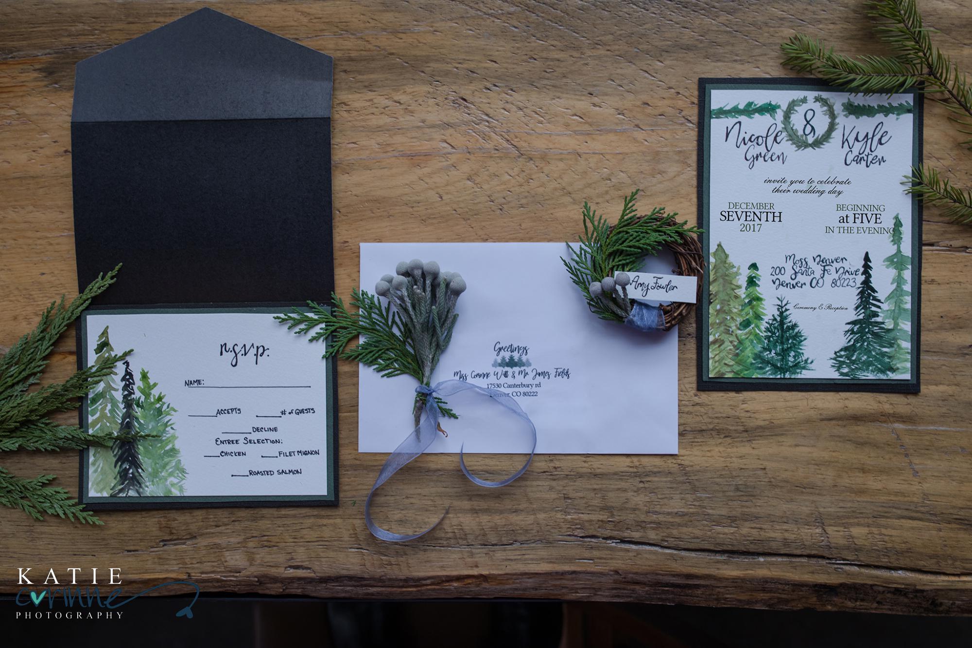 Colorado Winter Wedding invites and placecards