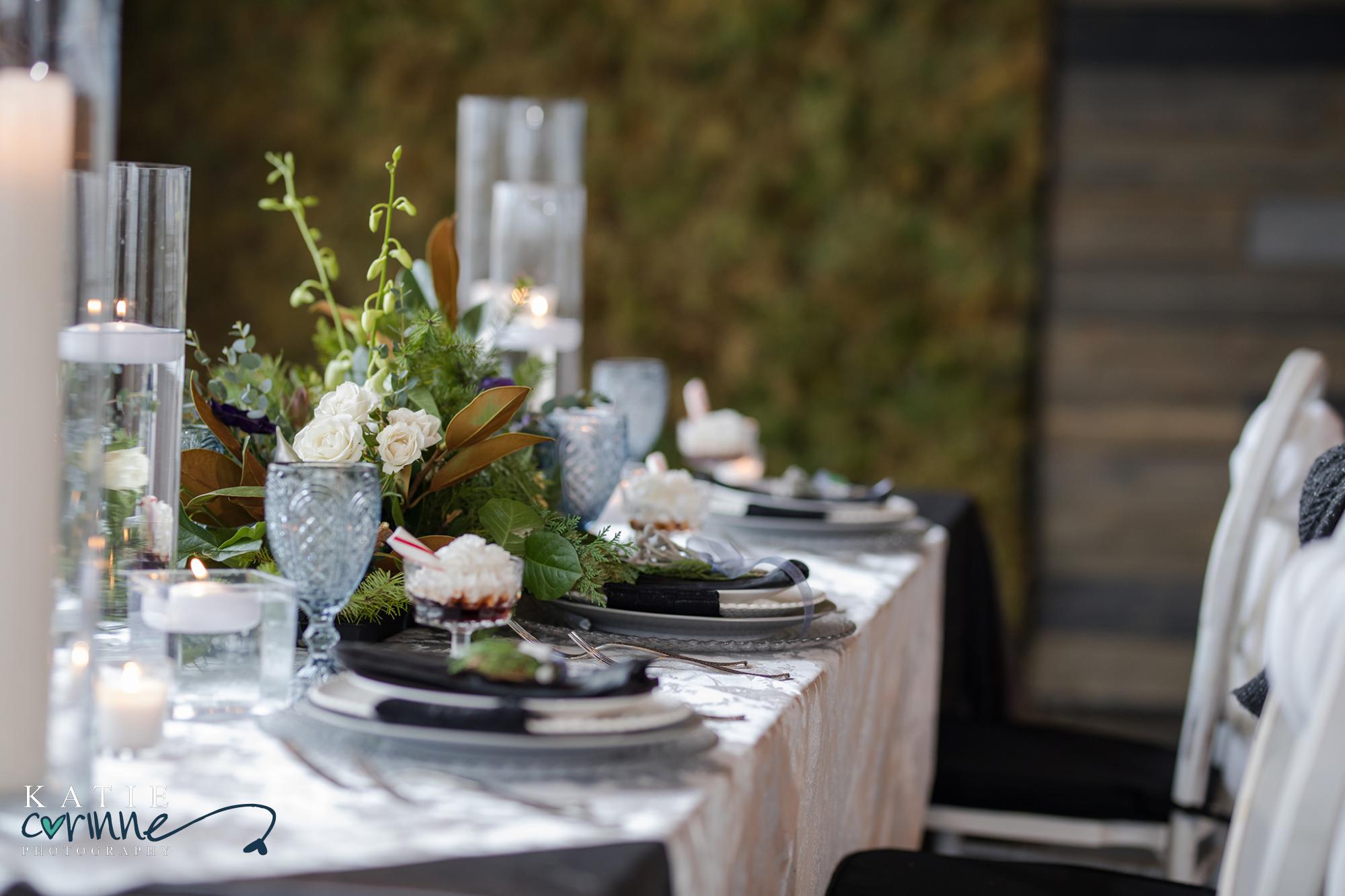 Photograph of table set up at styled wedding