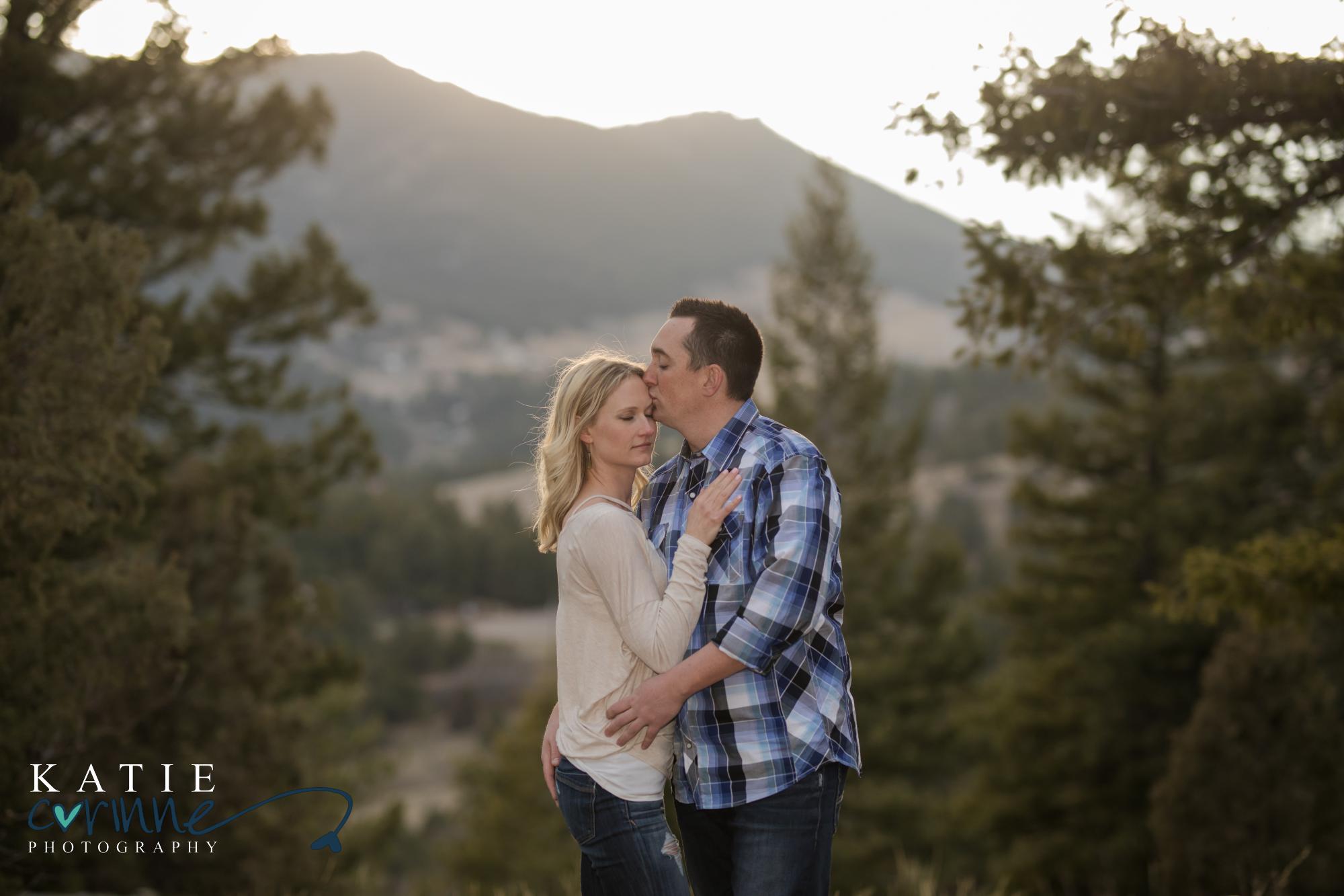 Engaged couple at mount falcon in Colorado