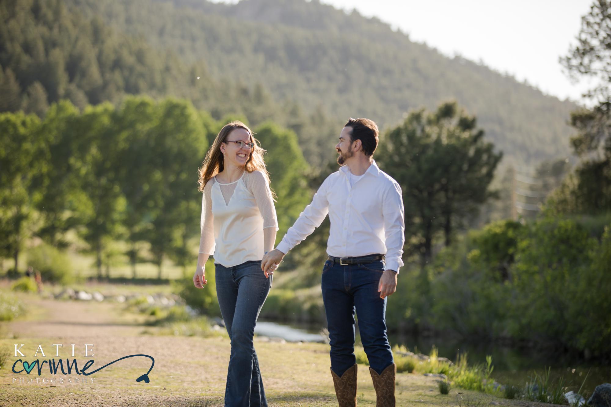Colorado couple walking during engagement session