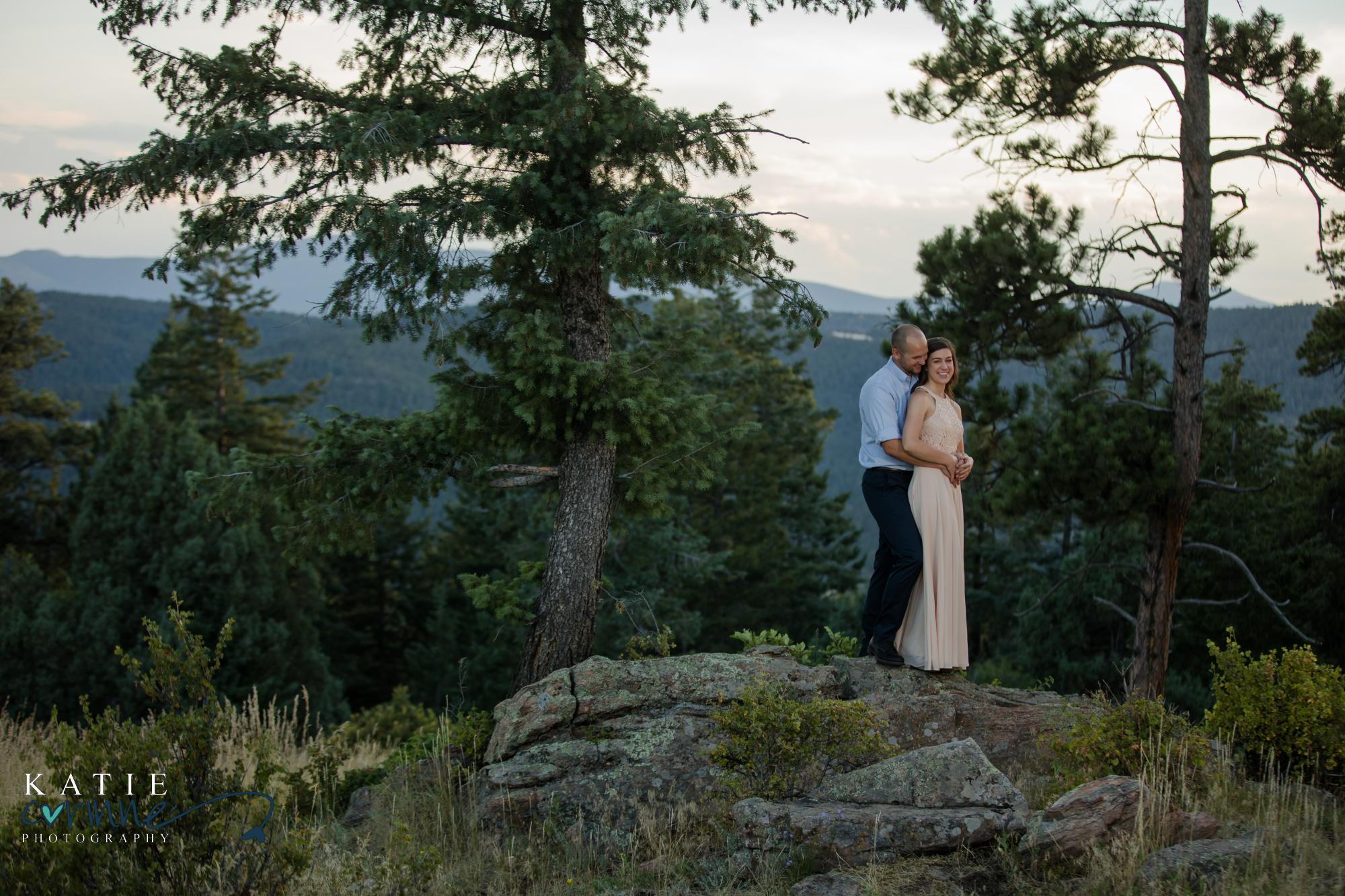 Newly engaged couple at Mt Falcon in Colorado