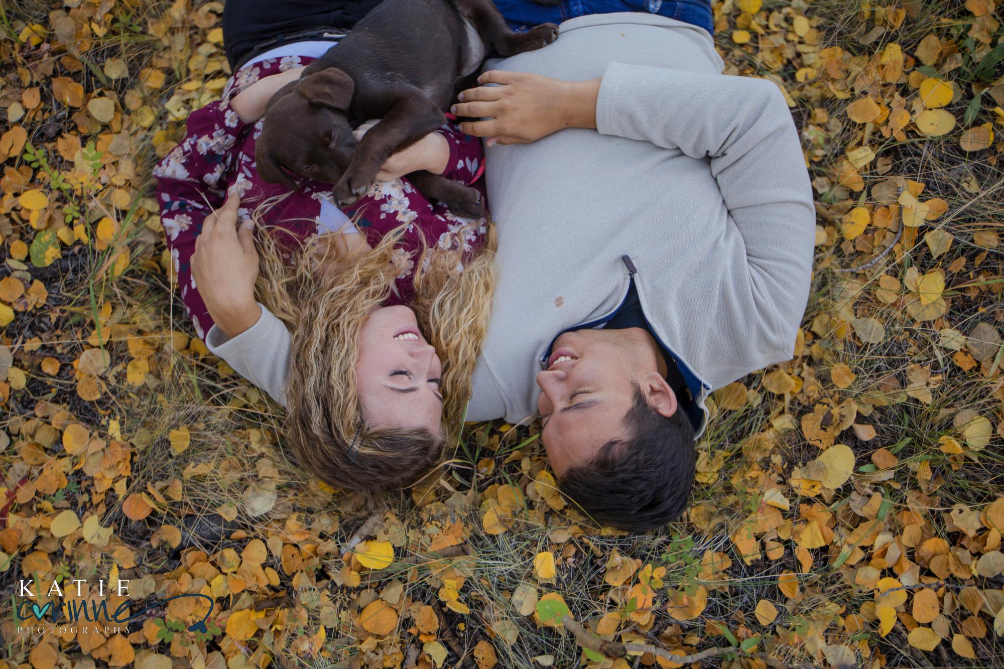 engaged couple with dog at Twin Lakes