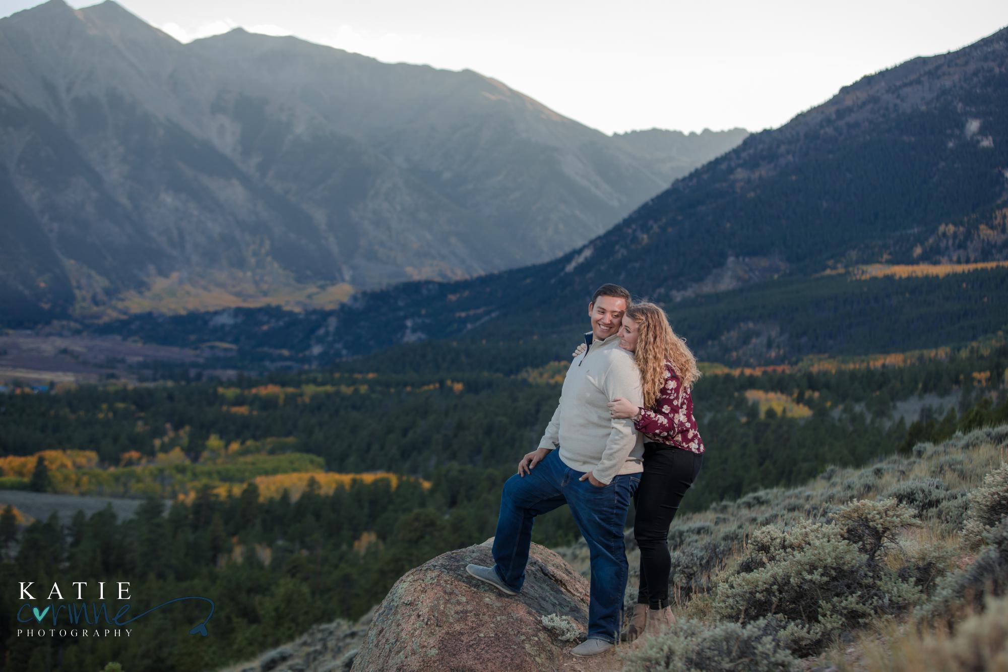 Colorado engaged couple on mountain top