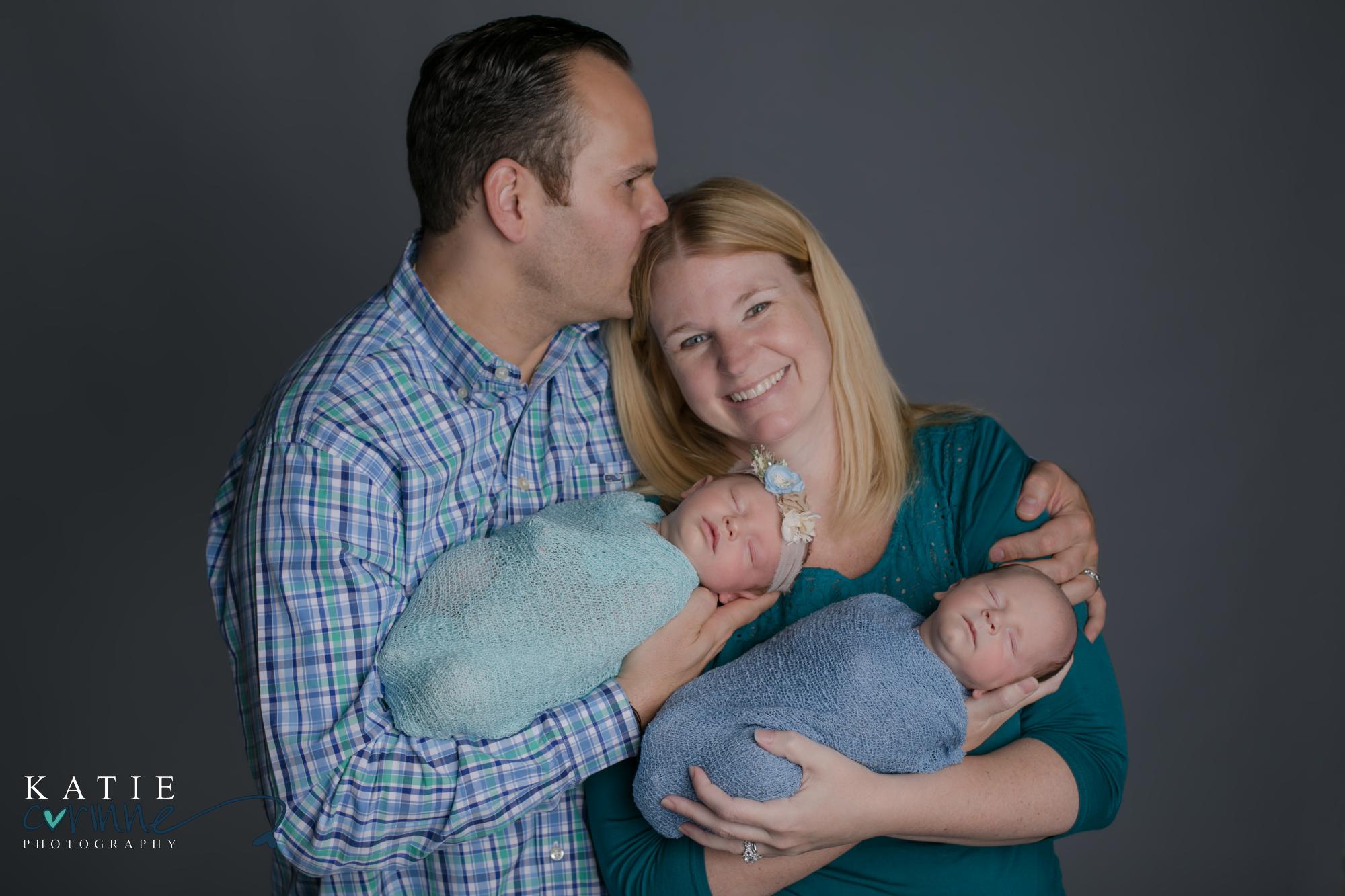 family with newborn twins in Colorado photo studio
