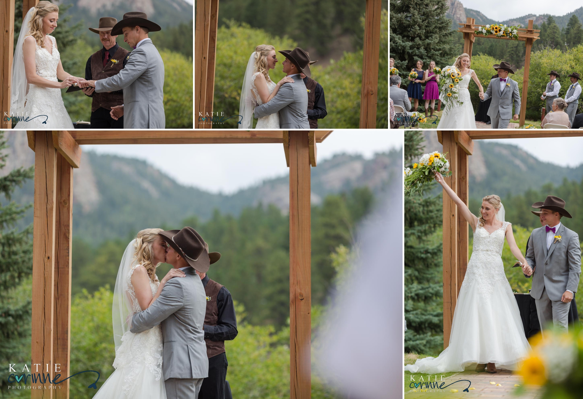 first kiss at outdoor ceremony in colorado