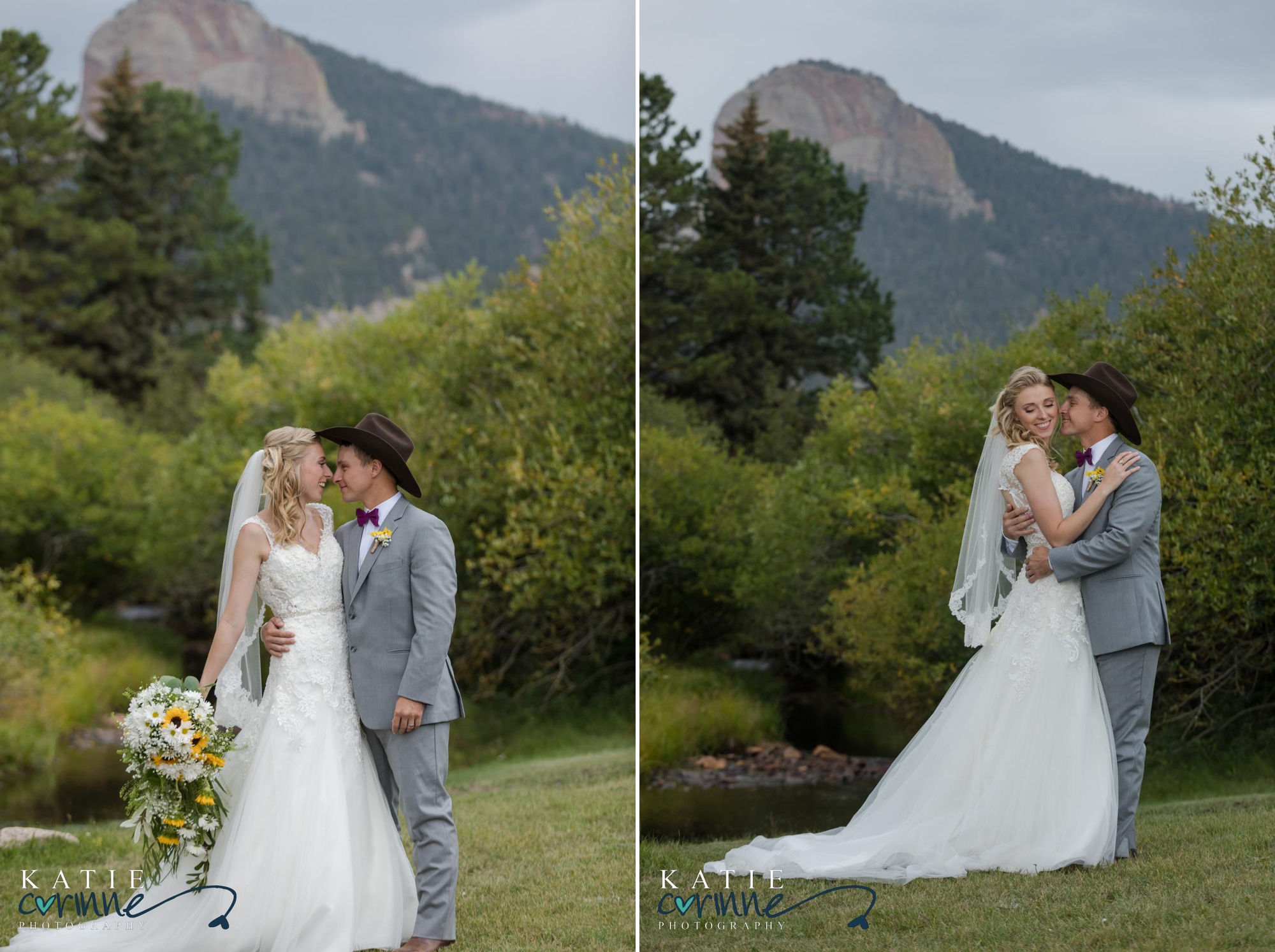 newlywed portraits in front of rocky mountains