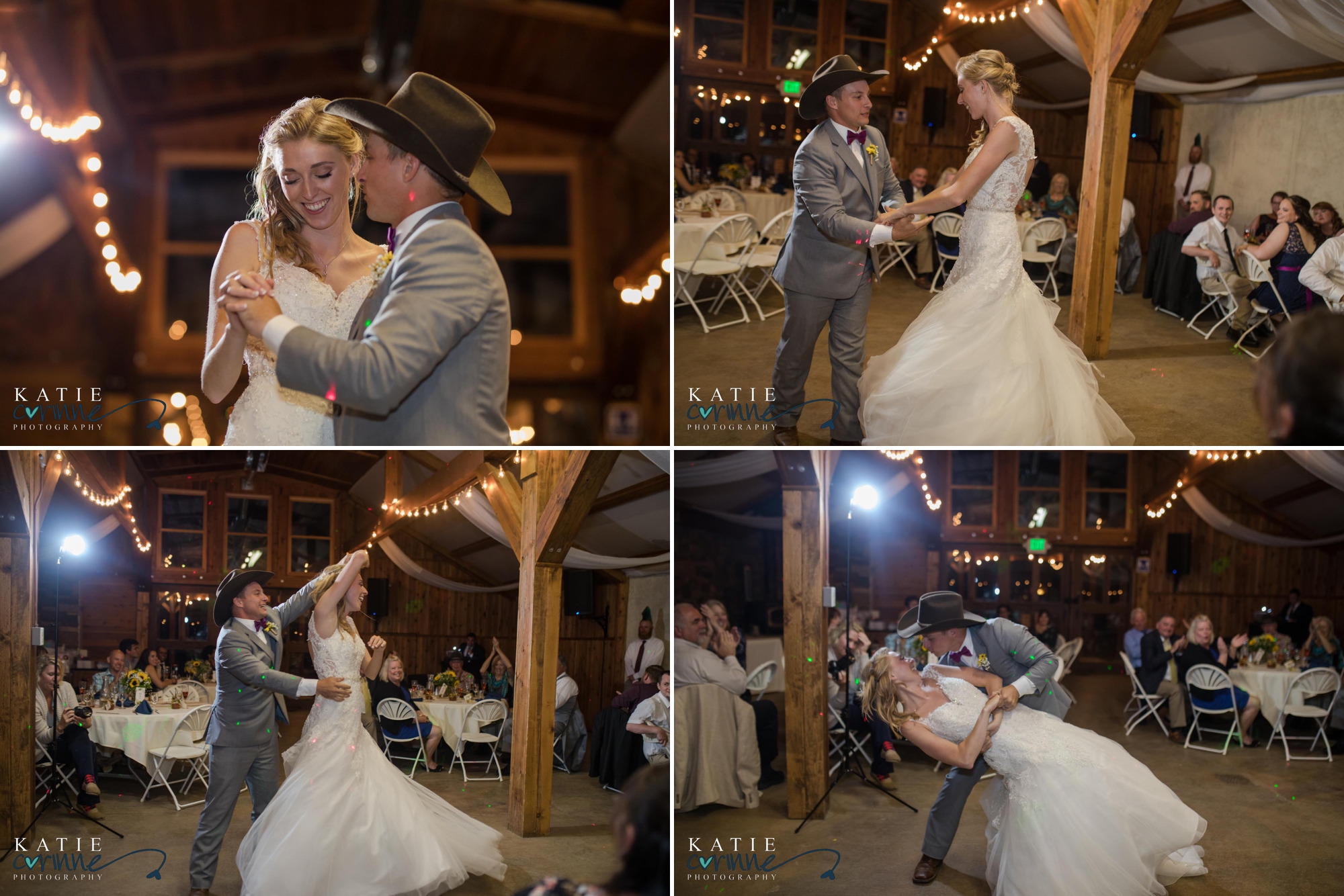 bride and groom dance at mountain lodge wedding