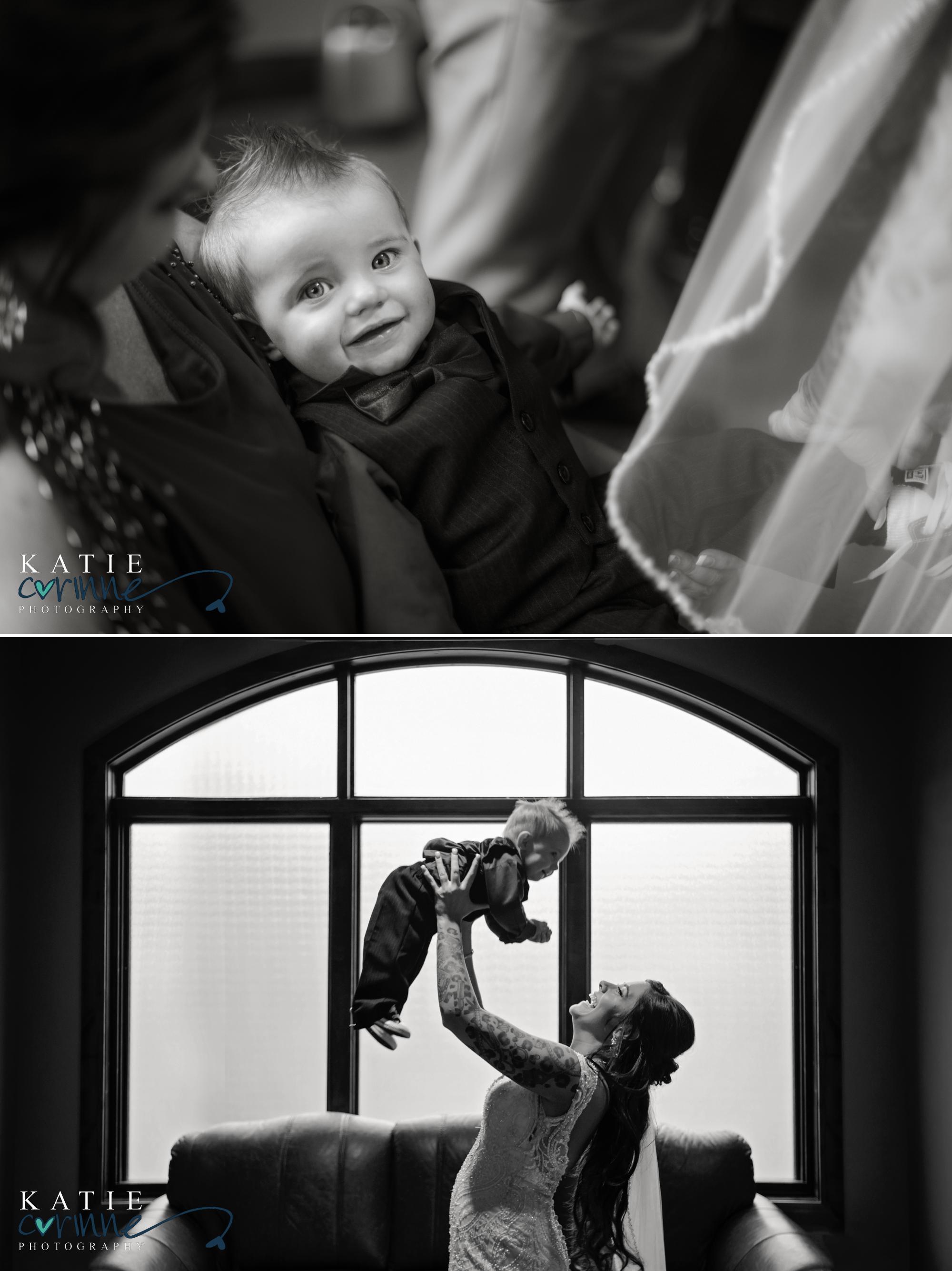 bride with baby before wedding