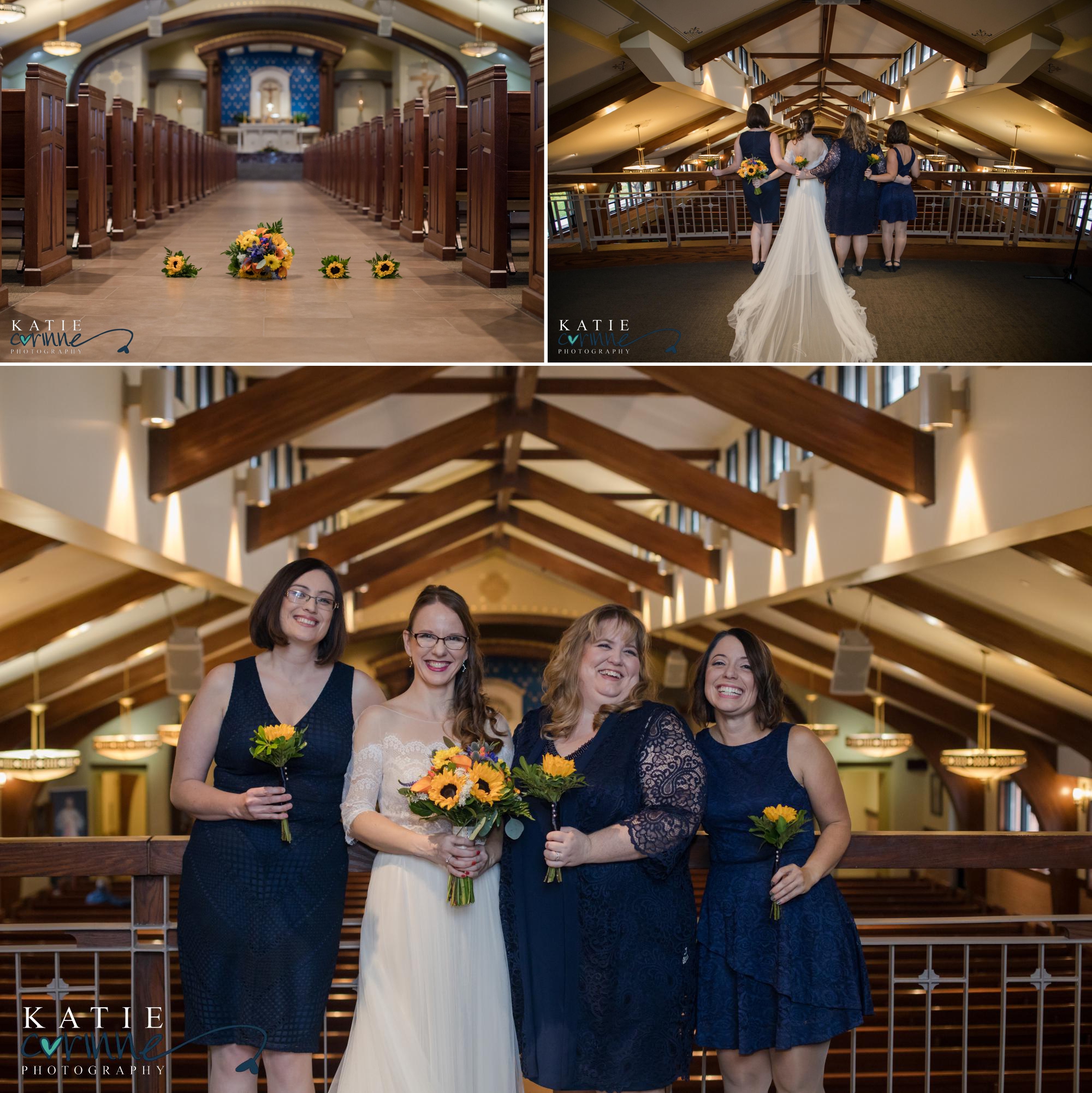 Bride and bridesmaids at Colorado church wedding