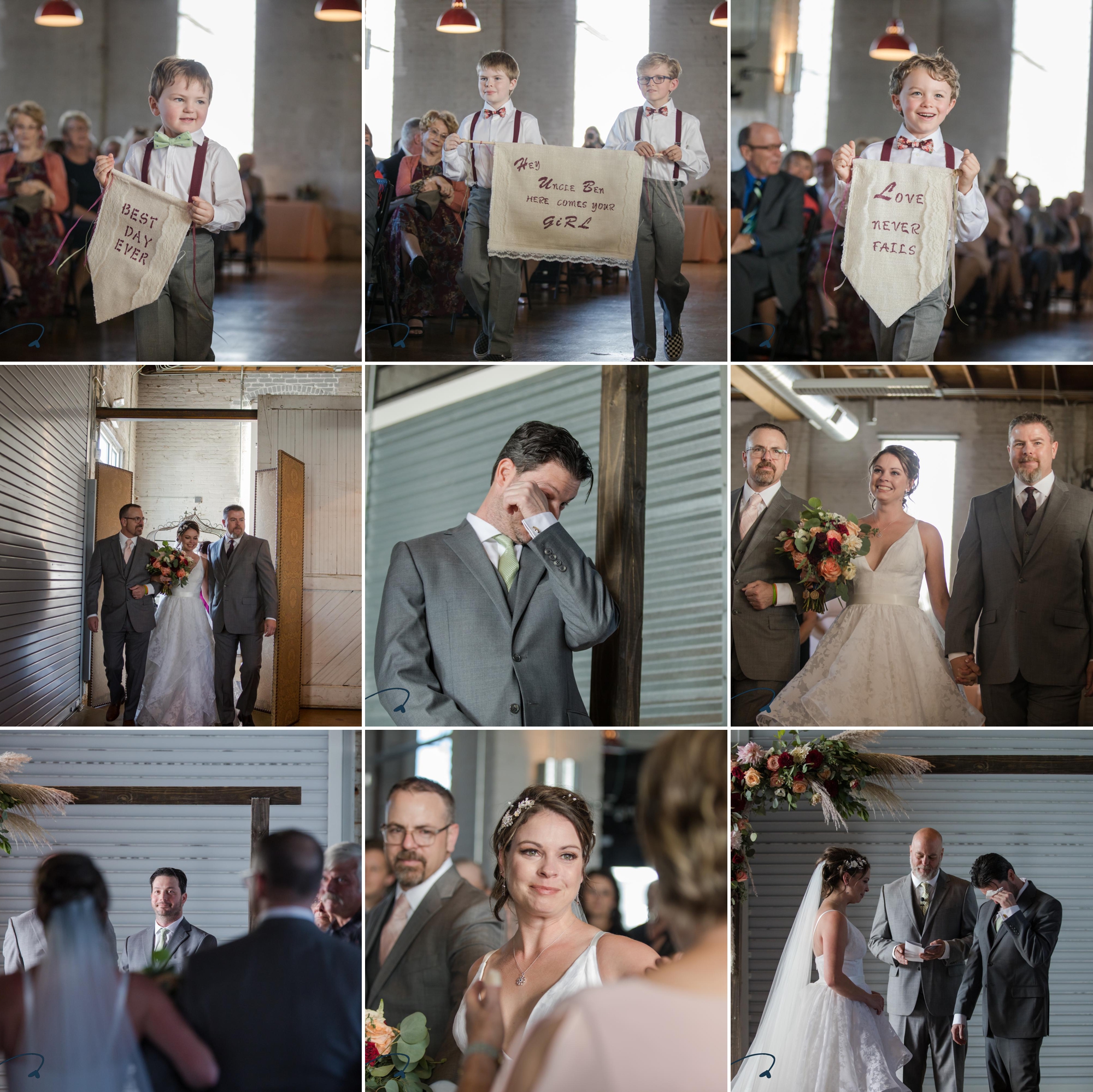 Contemporary wedding ceremony at the Studios at Overland crossing