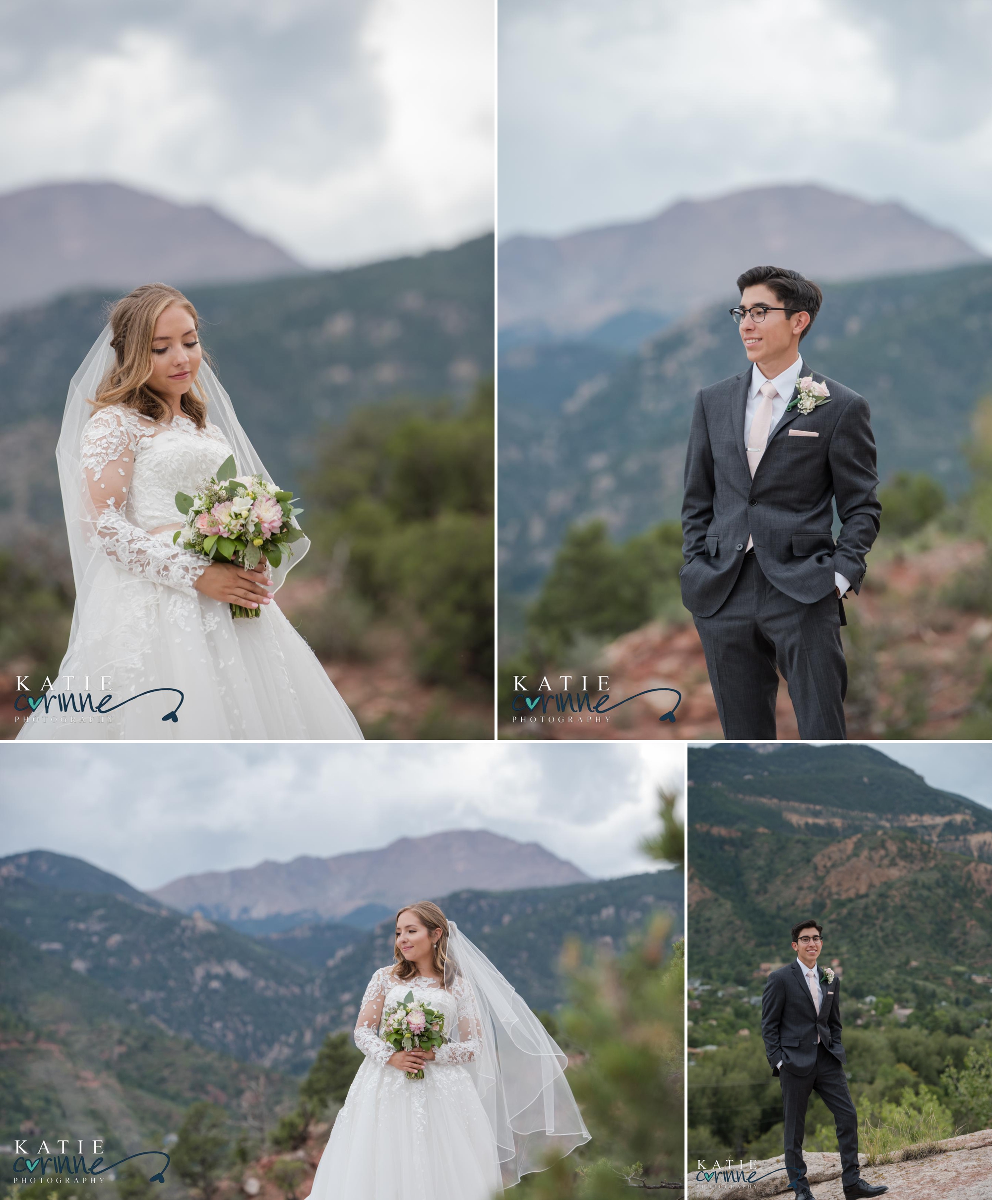 Colorado bride and groom with mountain backdrop