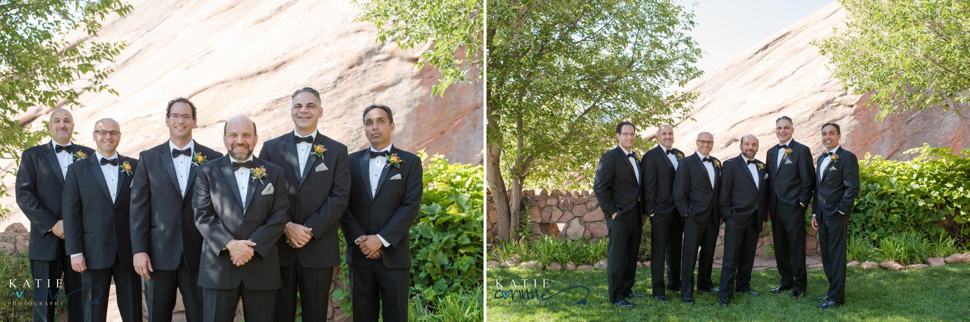 Groom and groomsman at red rocks amphitheater