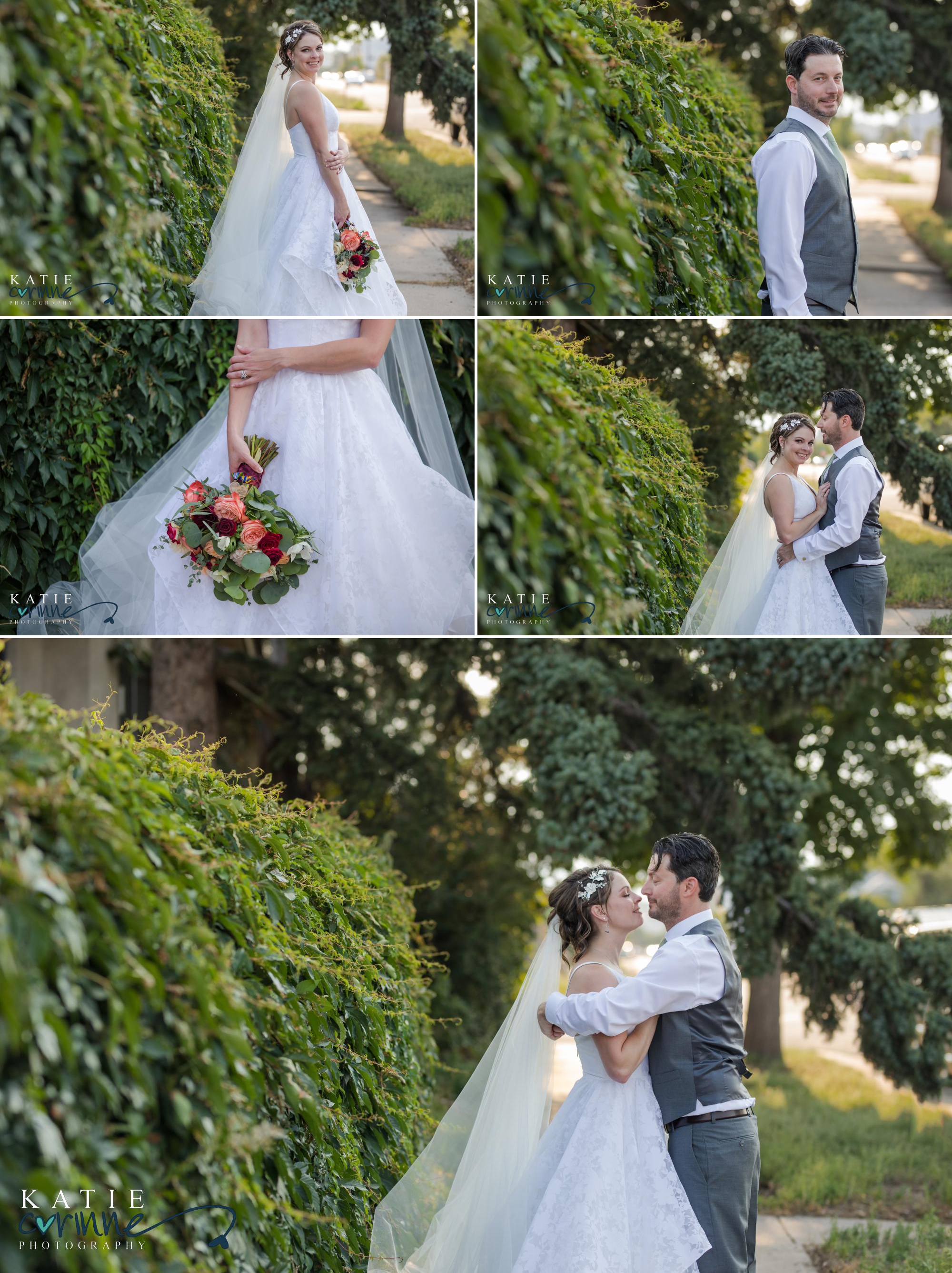 Denver bride and groom kiss in gardens
