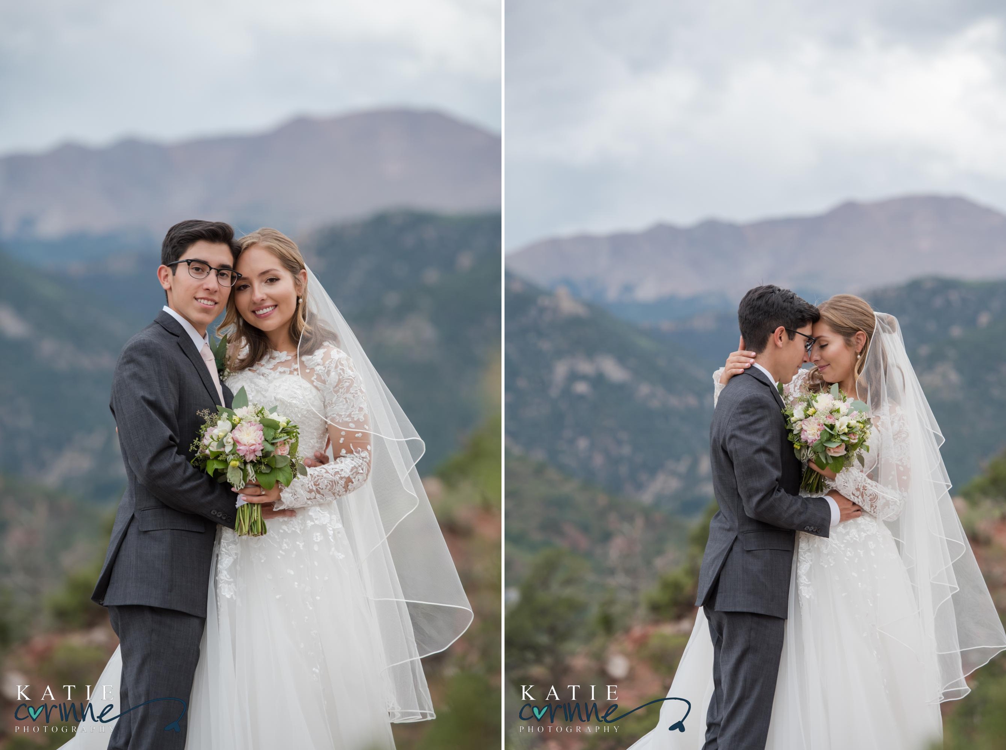 Colorado newlyweds in front of Rocky Mountains