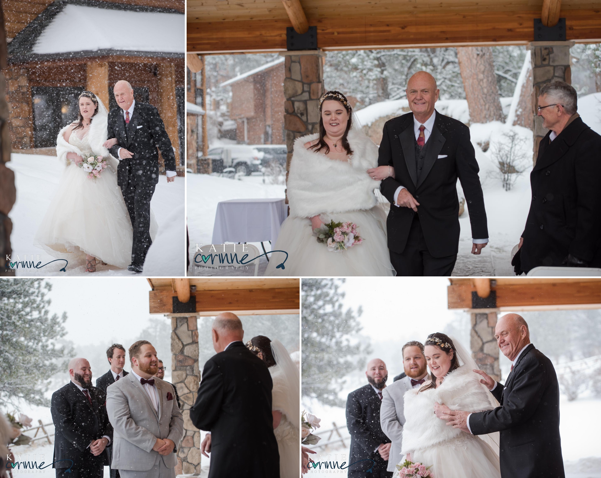 snowy fall wedding ceremony
