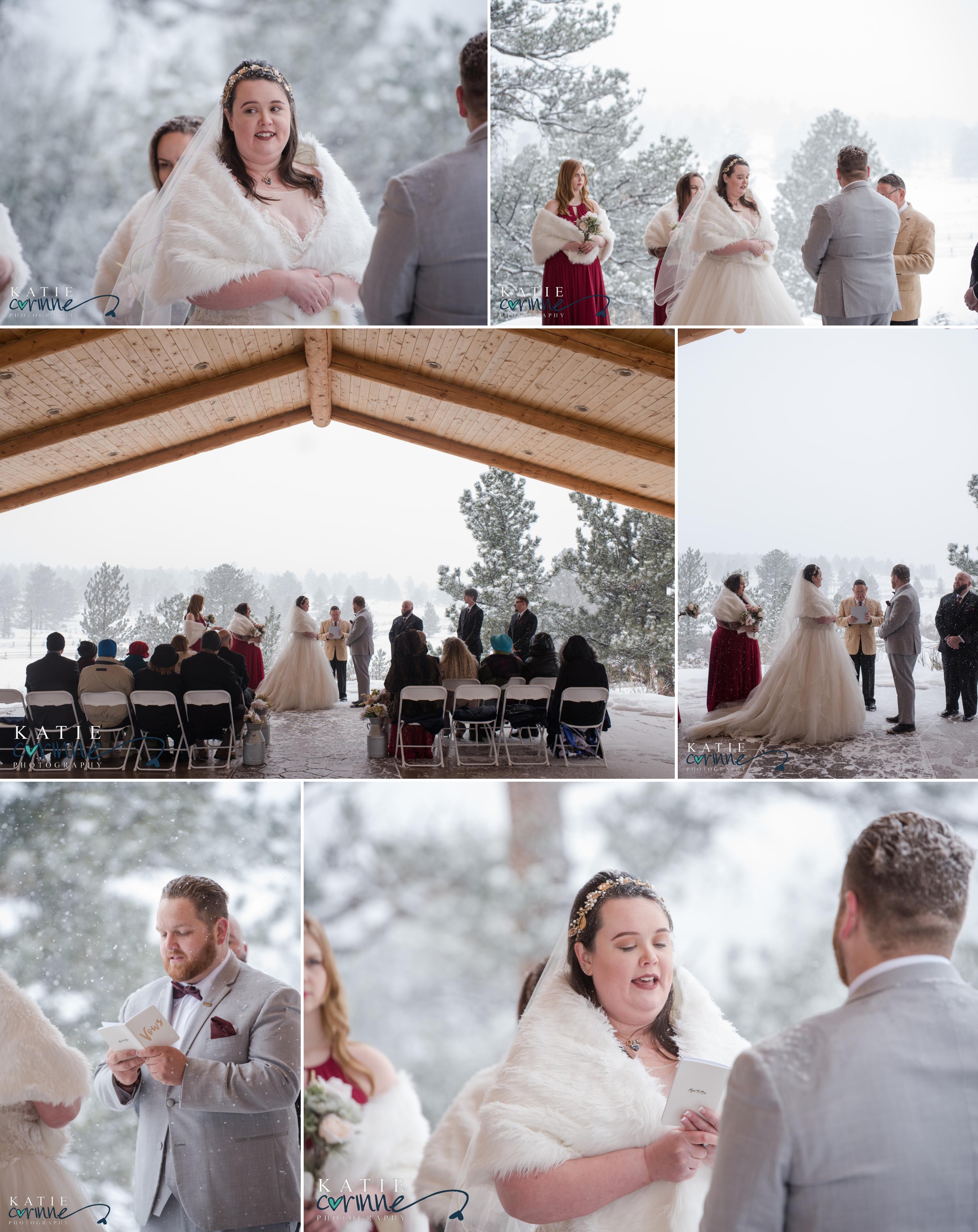snowy fall wedding ceremony