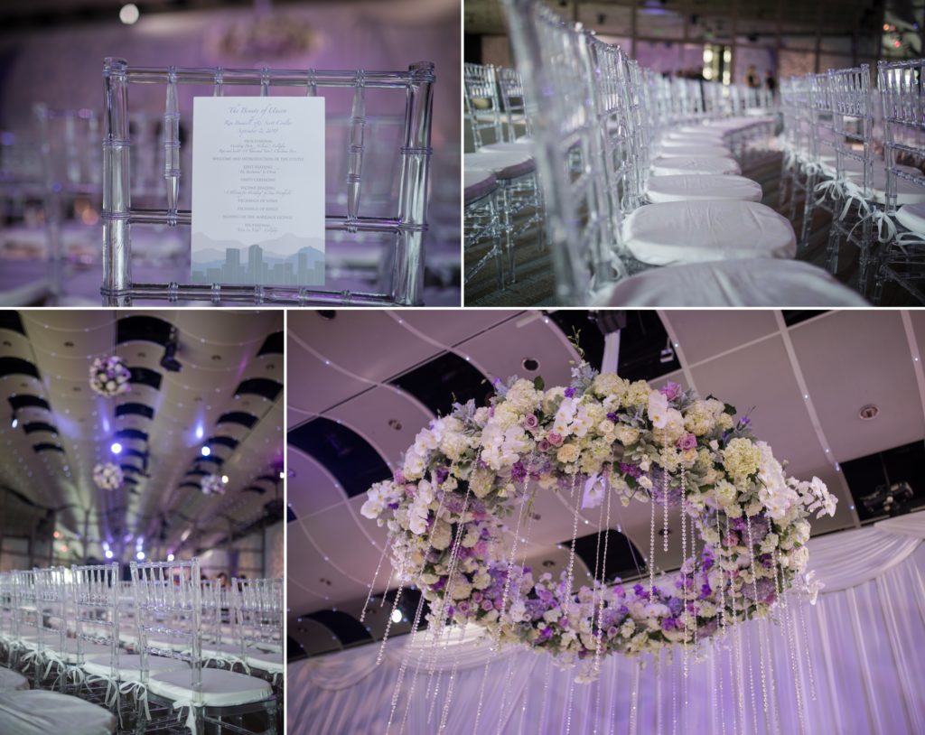 purple wedding details at Seawell ballroom