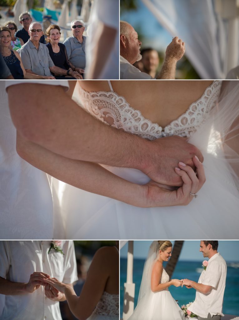 Detail of bride and groom at tropical resort wedding