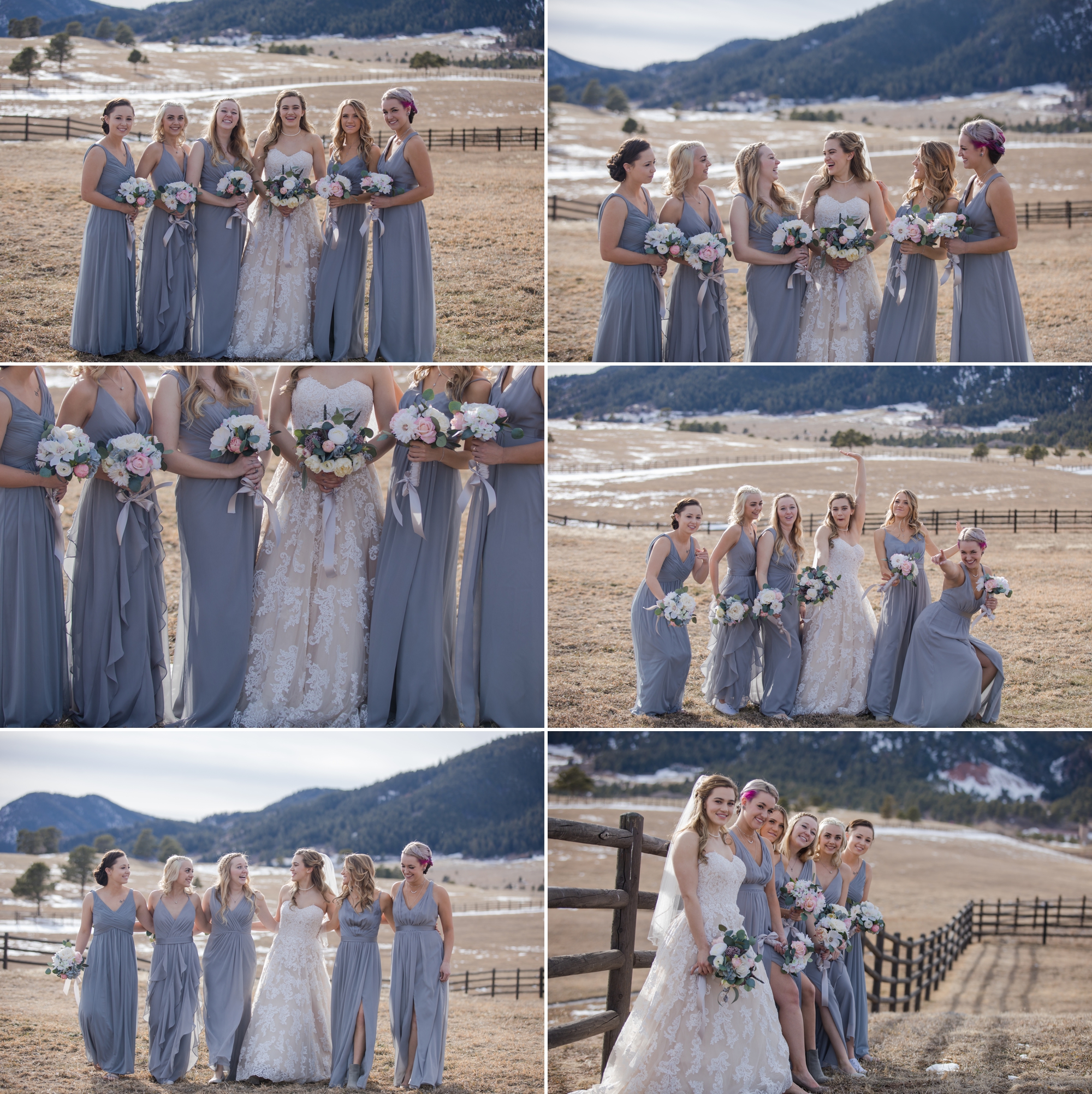 Bridal party at outdoor winter wedding in Colorado