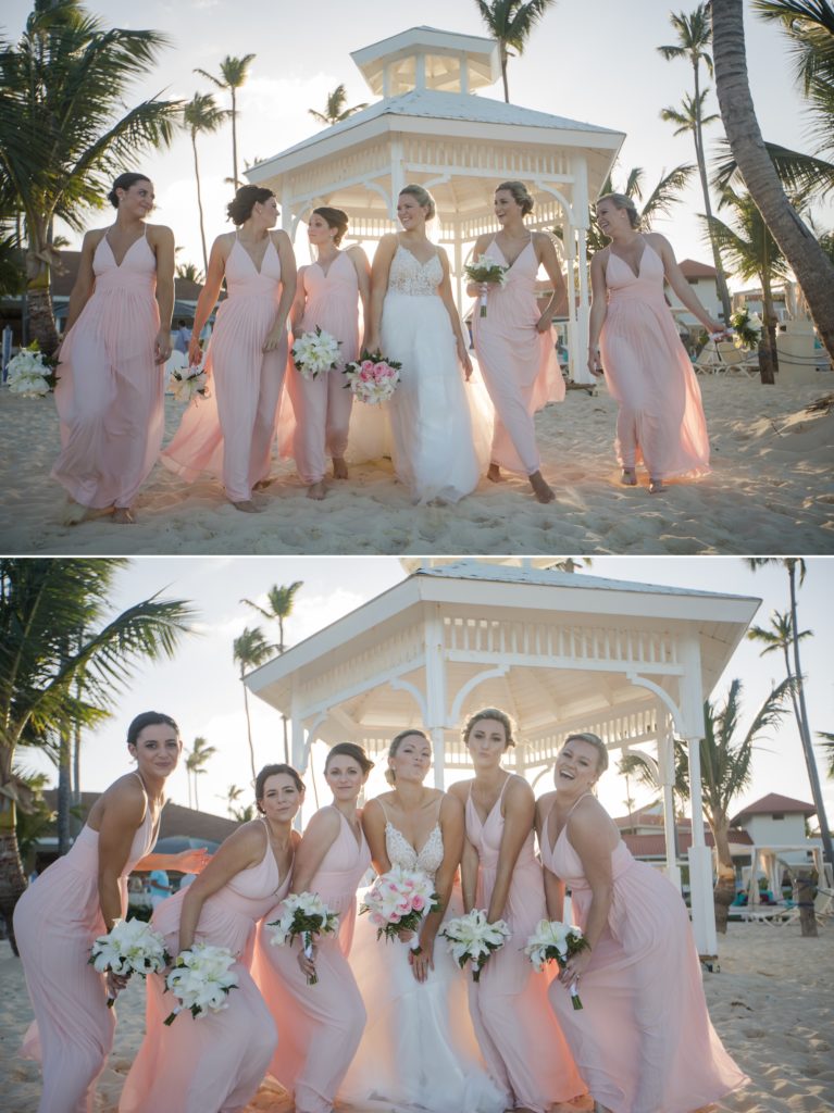 Bridal party at tropical beach wedding