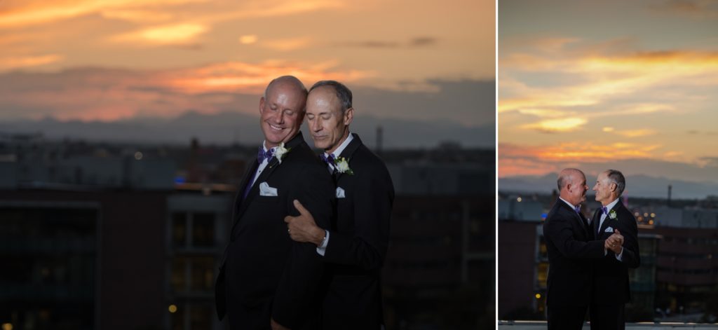 Gay couple takes newlywed portraits at sunset