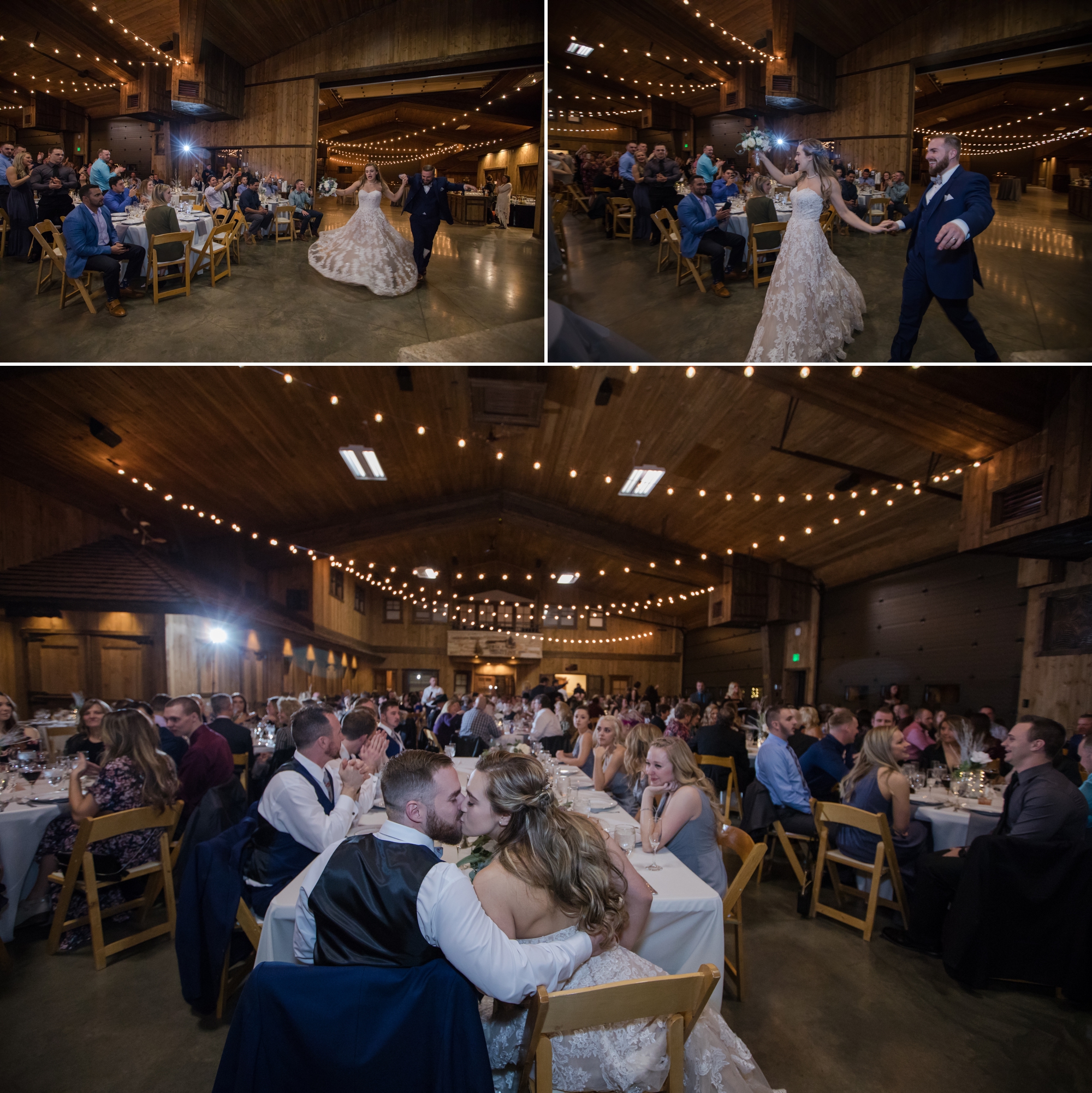 newlyweds kiss at Mountain lodge wedding