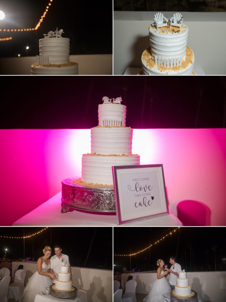 dominican republic wedding cake against pink light
