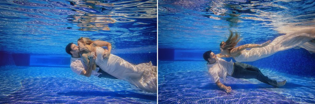 underwater newlywed portraits at destination wedding
