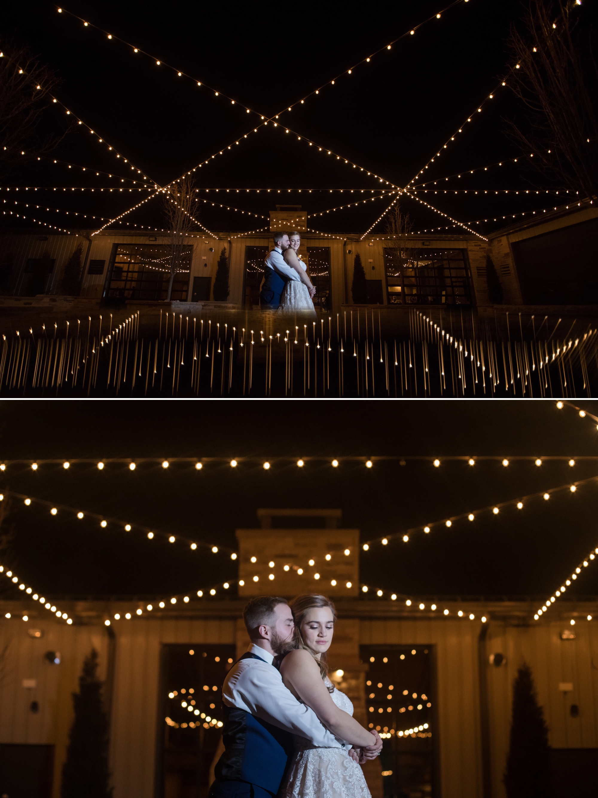 Colorado wedding photography of newlyweds at night