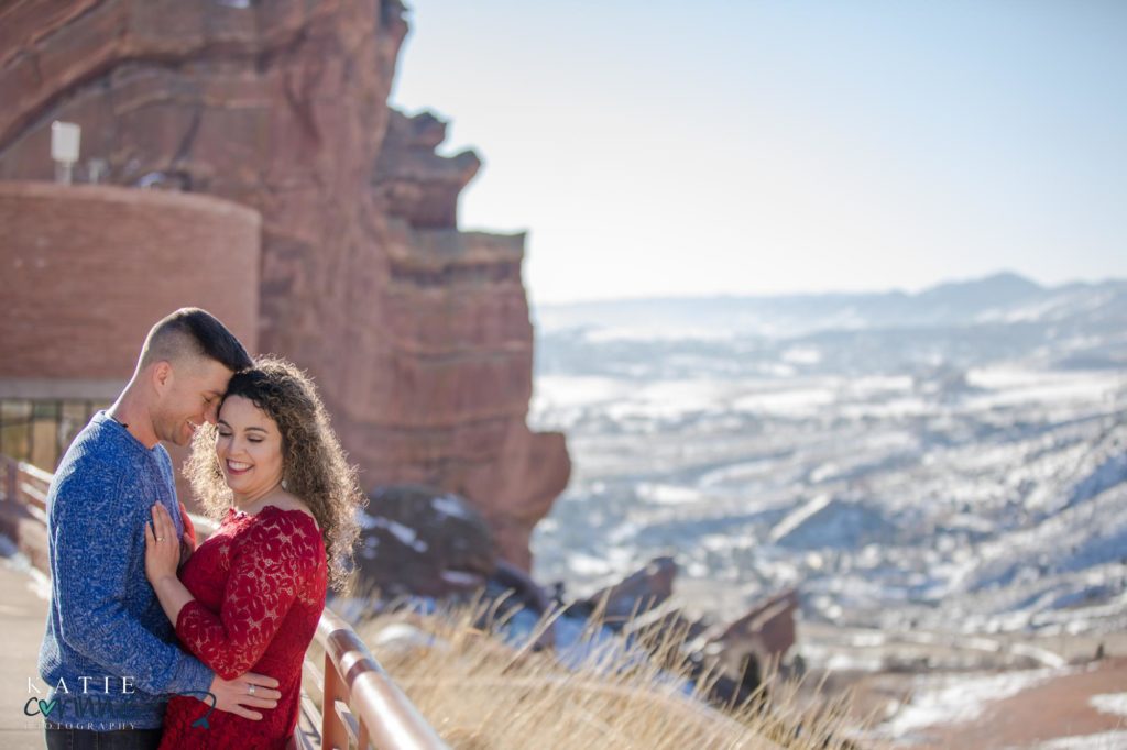 denver engaged couple at red rocks amphitheater