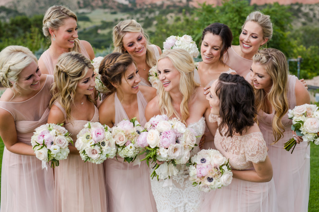 Bride and Bridesmaids with flowers