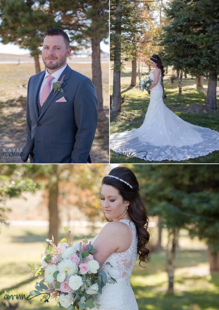Bride and groom's outfits at October wedding